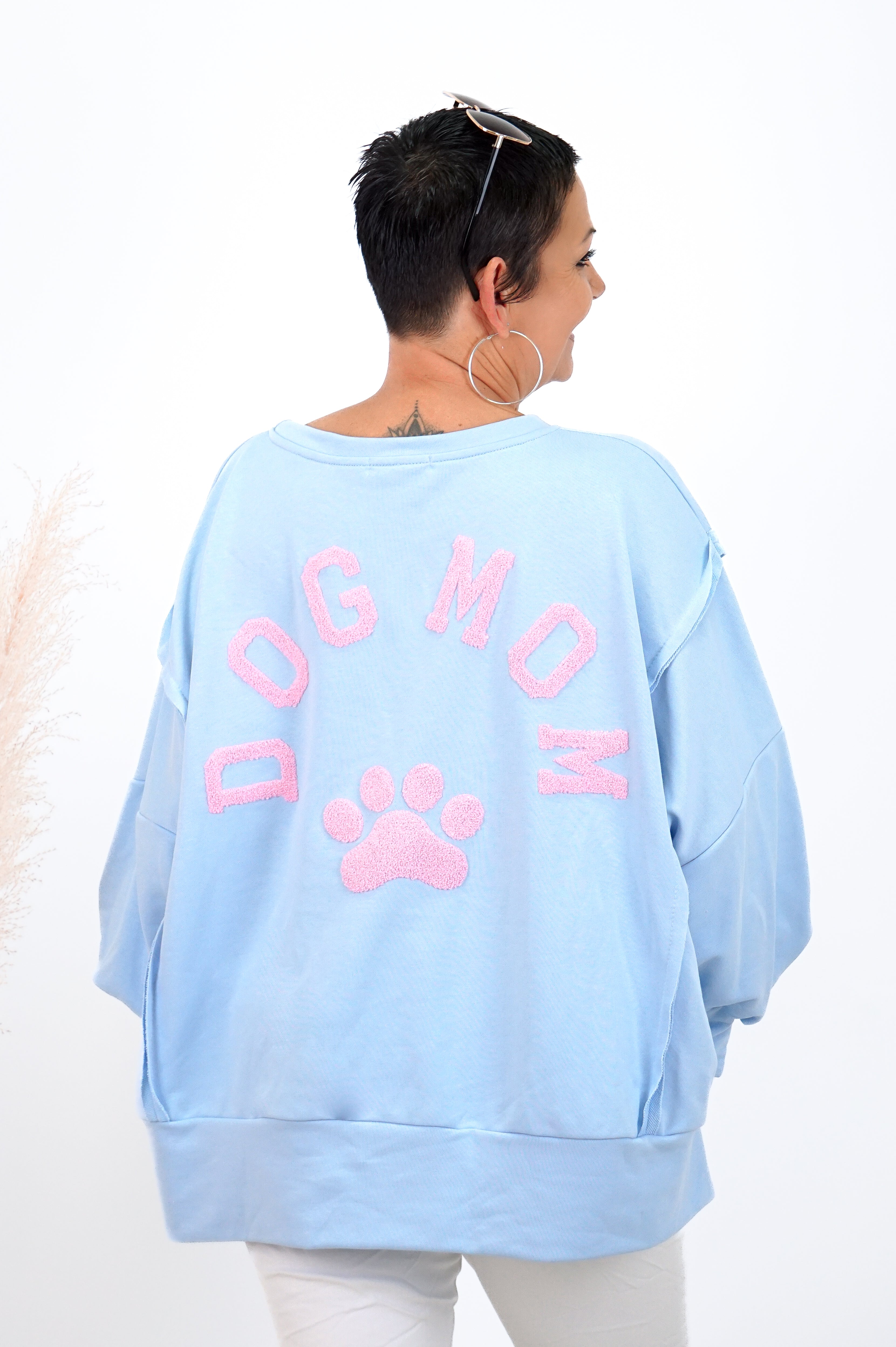 Sweatshirt "DOG MOM“, hellblau/rosa