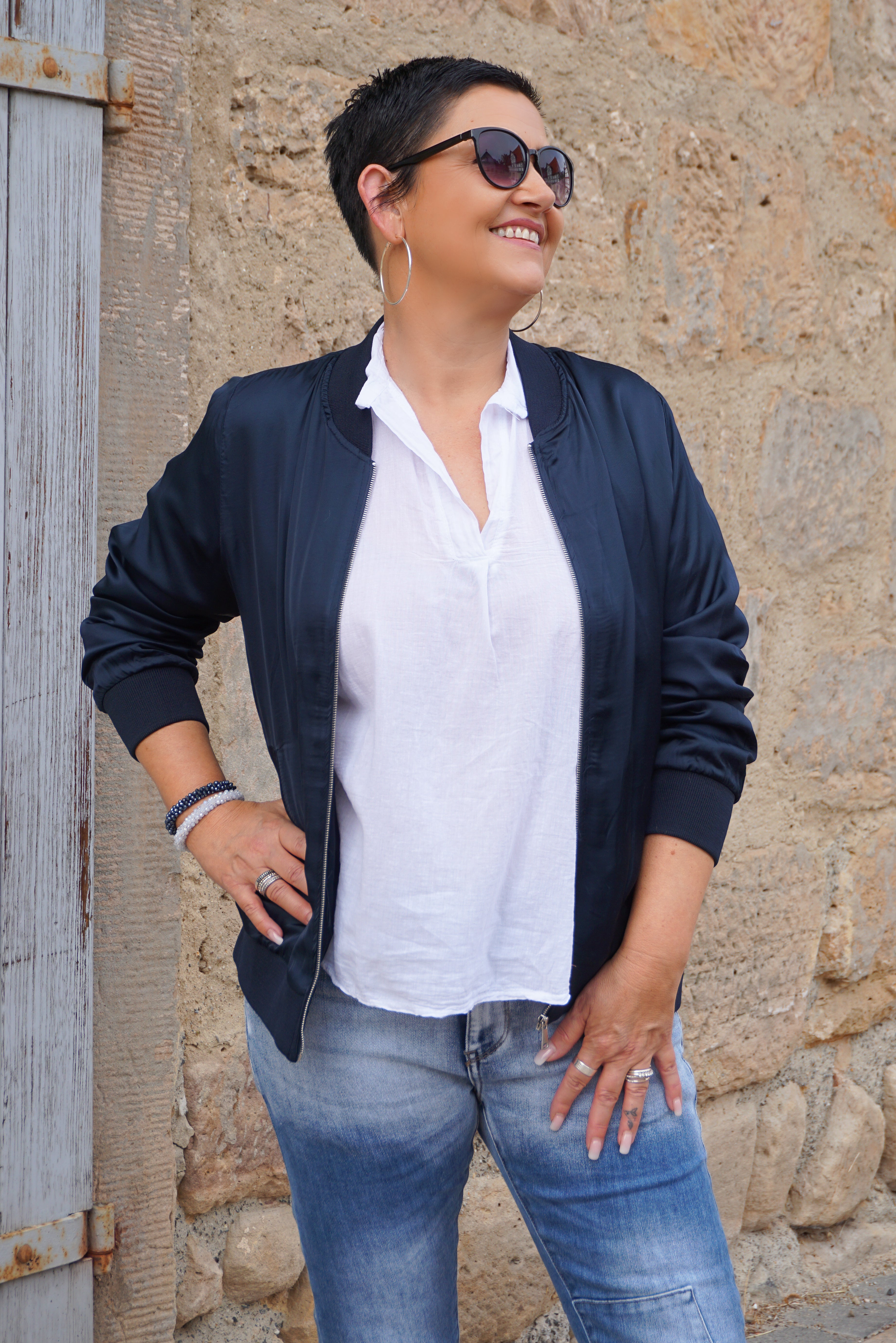 Blousonjacke mit Seide, dunkelblau