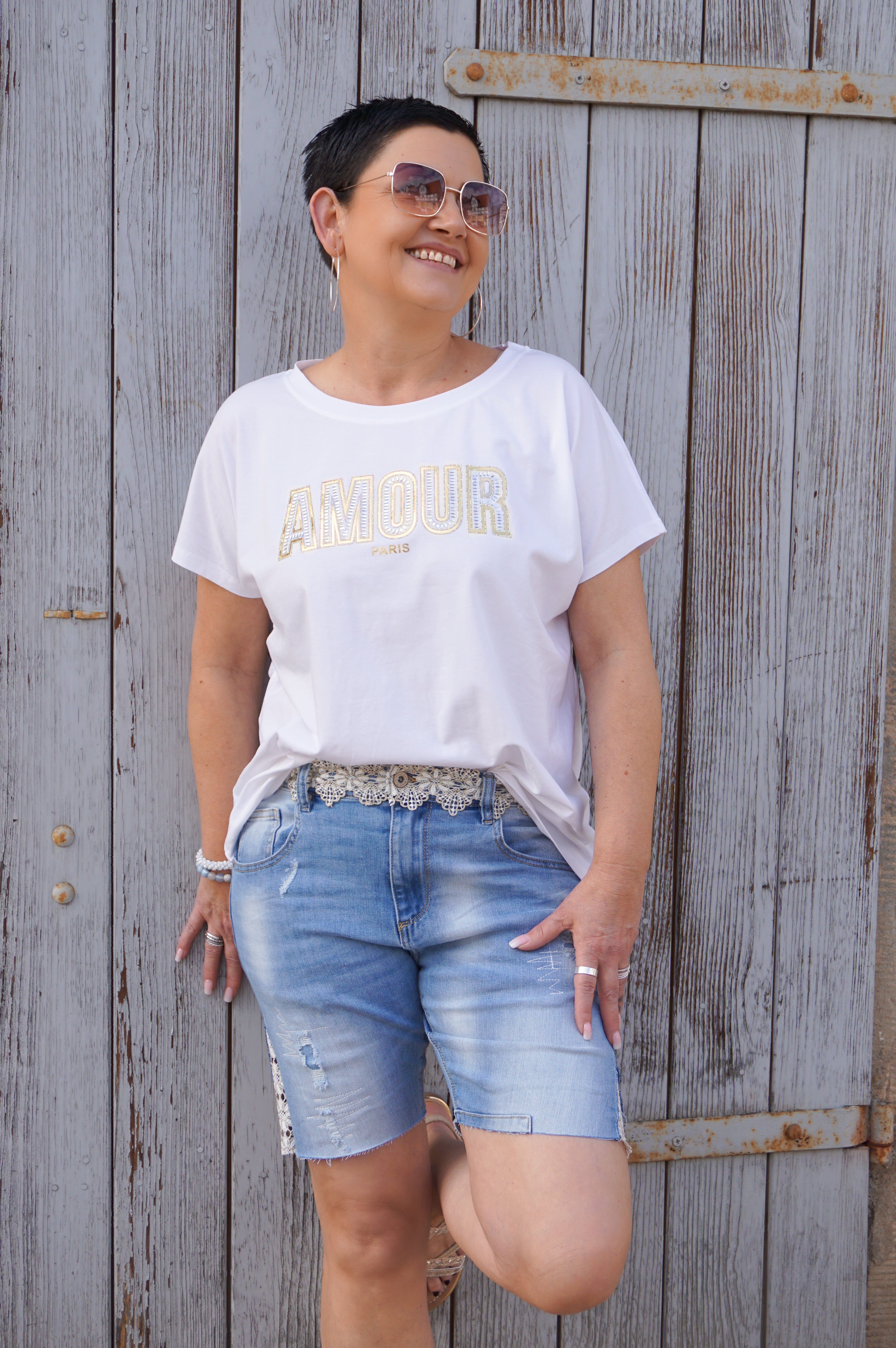 Sexy Woman Jeans Shorts "golden Flower"