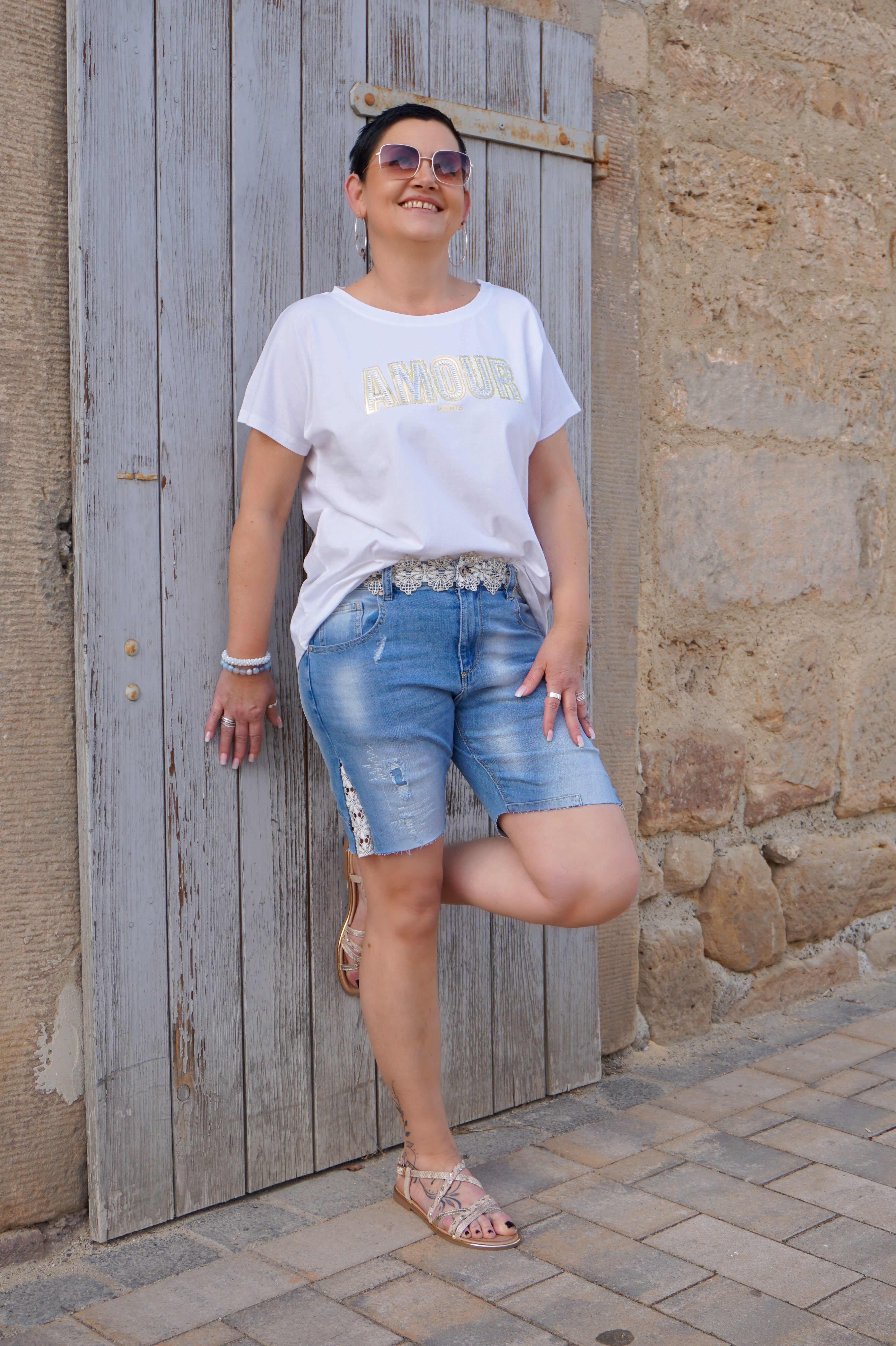 Sexy Woman Jeans Shorts "golden Flower"