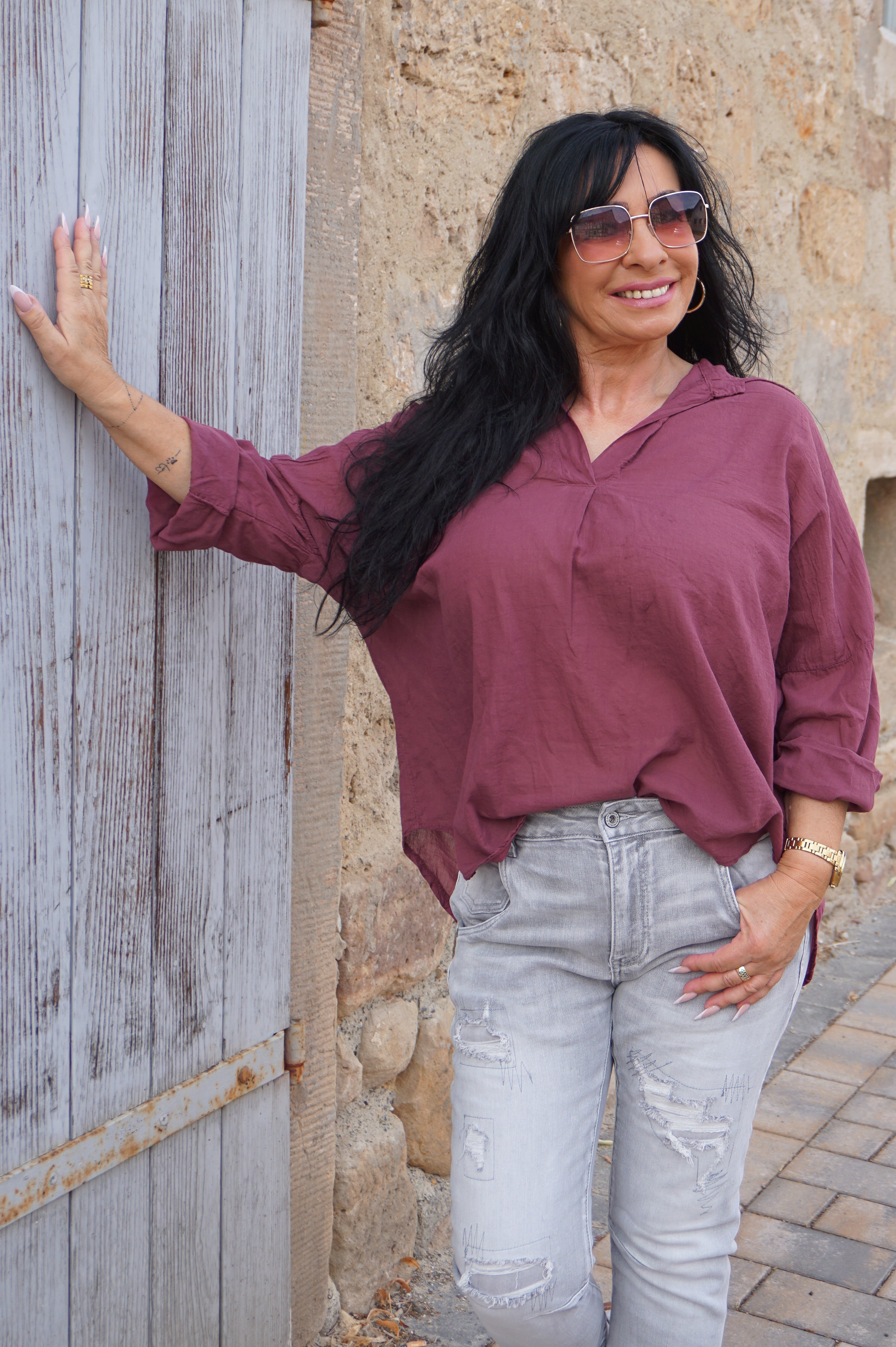 Leichte Basic Bluse, bordeaux