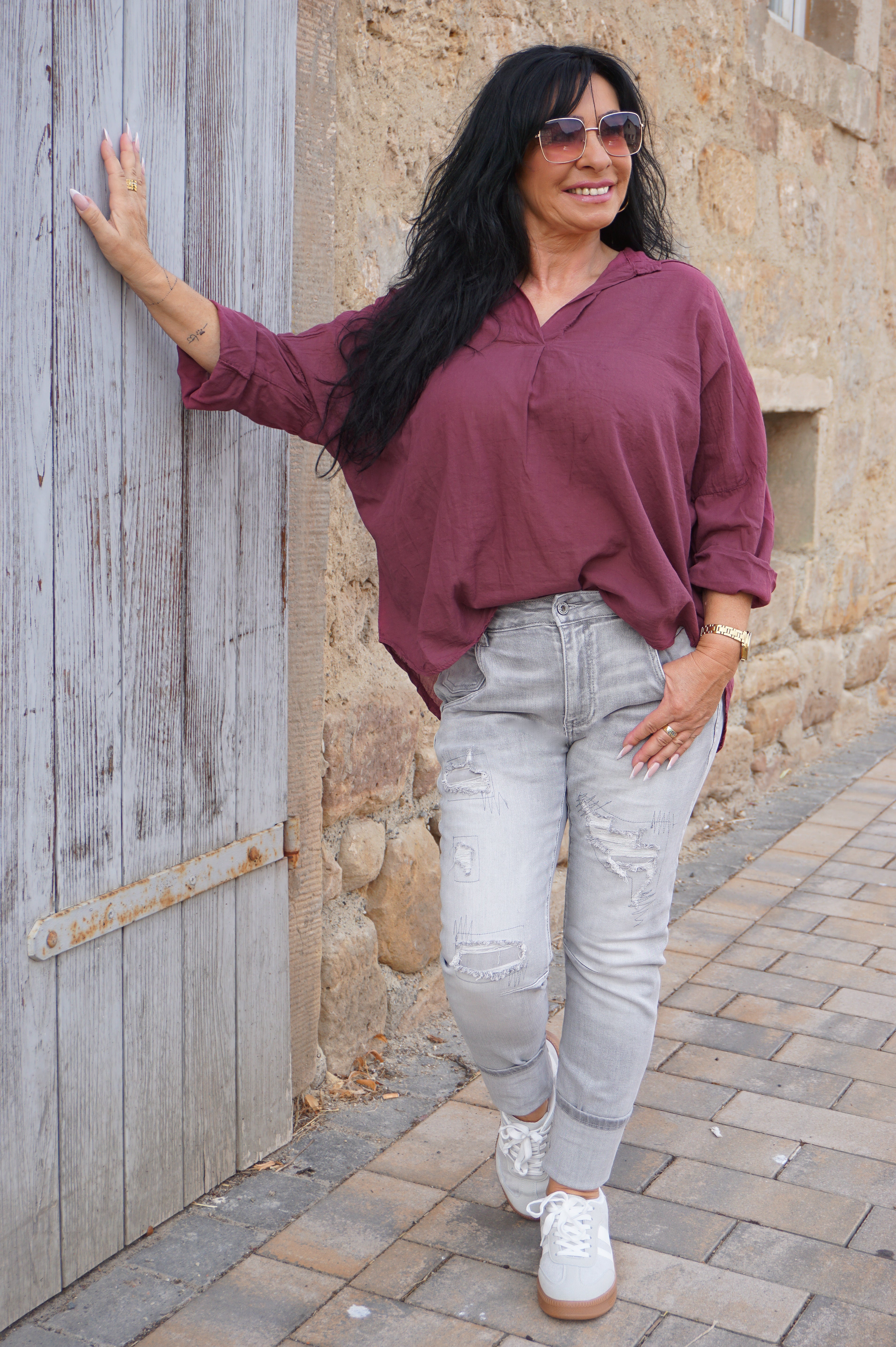 Leichte Basic Bluse, bordeaux