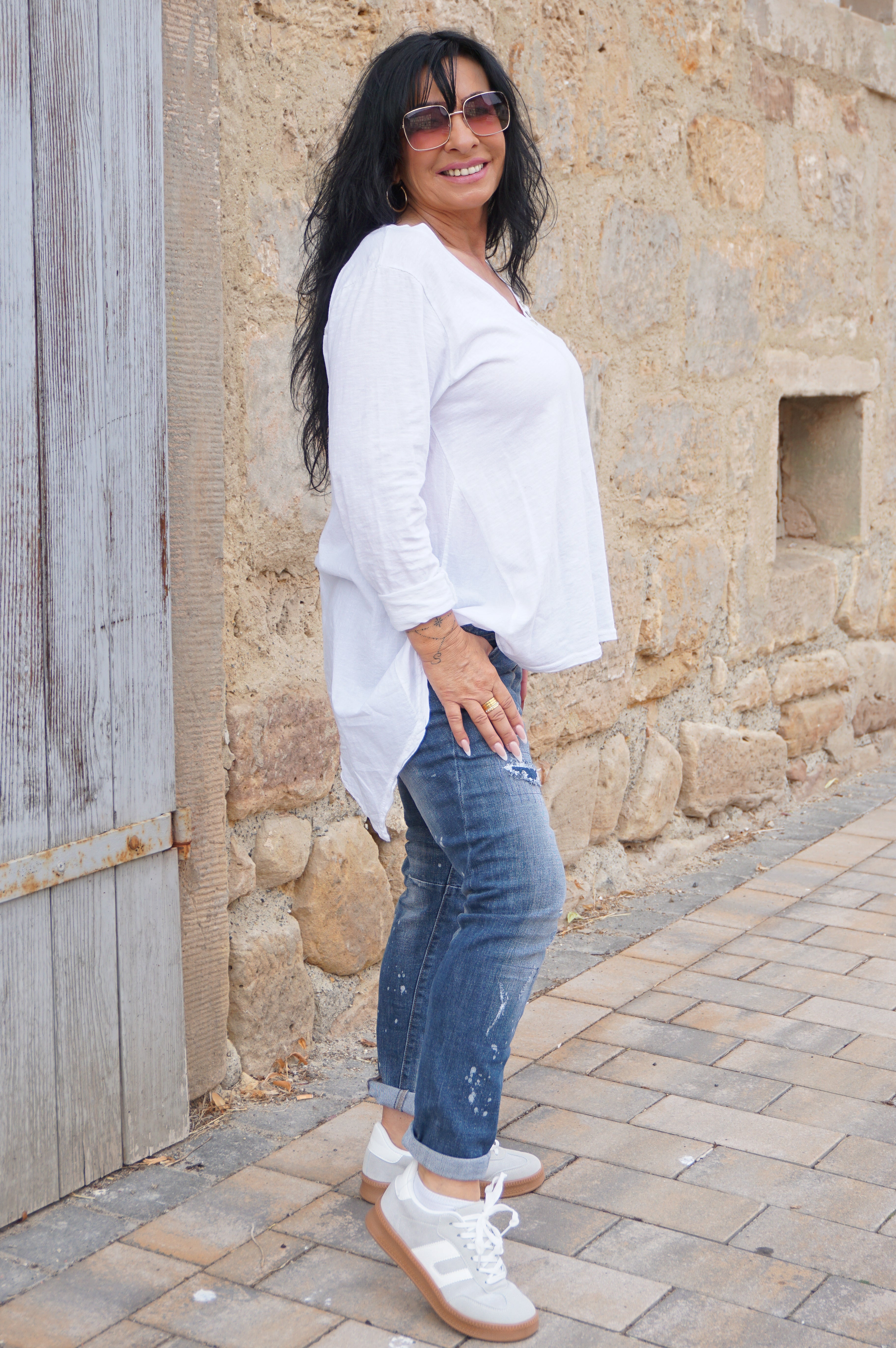 Zweite Wahl - Langarmshirt mit verspieltem Schnitt, weiß - kein Umtausch