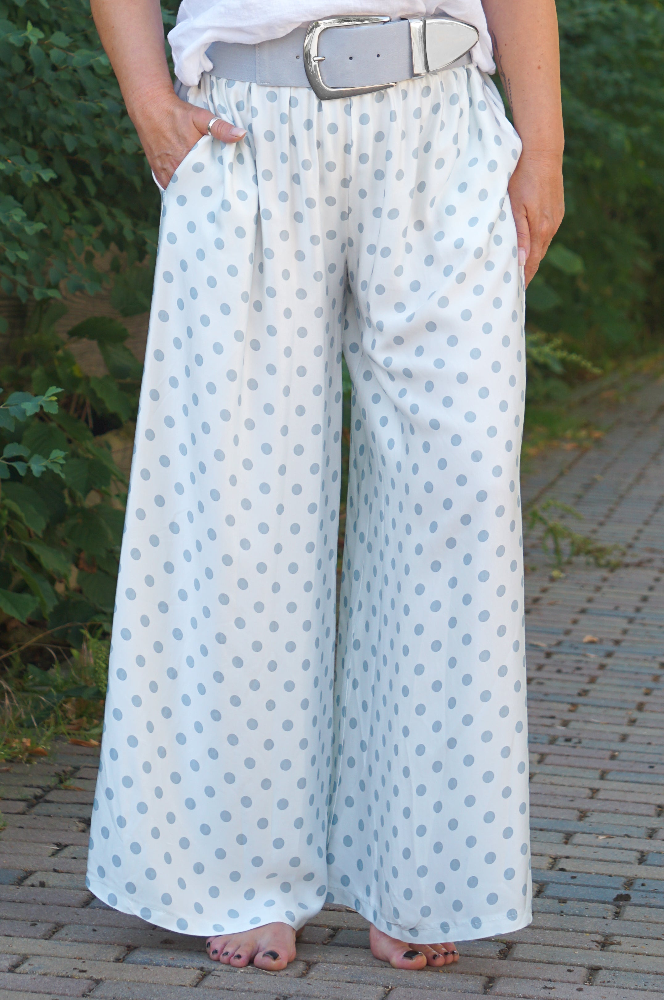Satin Marlene mit Seide und Polka Dot Print,hellblau