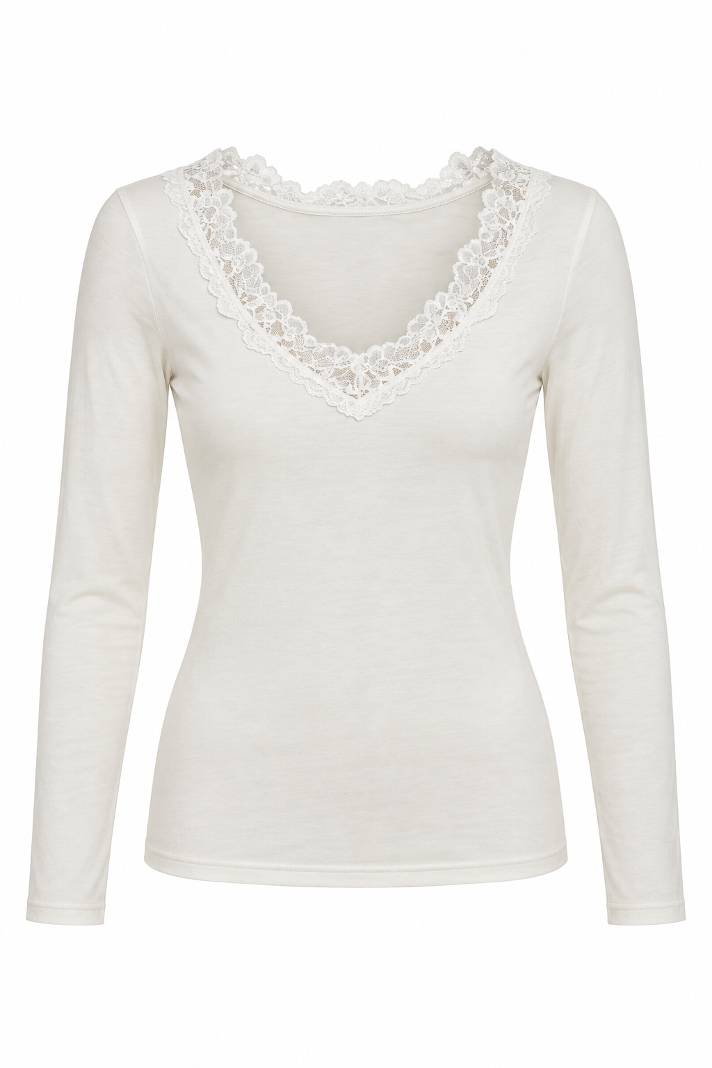 Leichtes Feinstrickshirt mit Kaschmir & Spitze, Off white