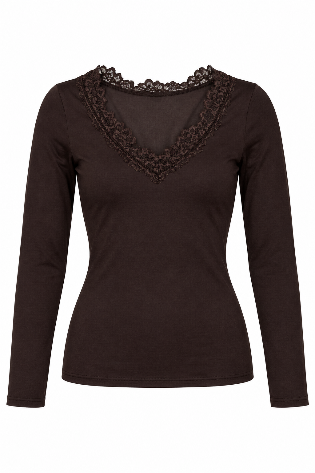 Leichtes Feinstrickshirt mit Kaschmir & Spitze, schokobraun