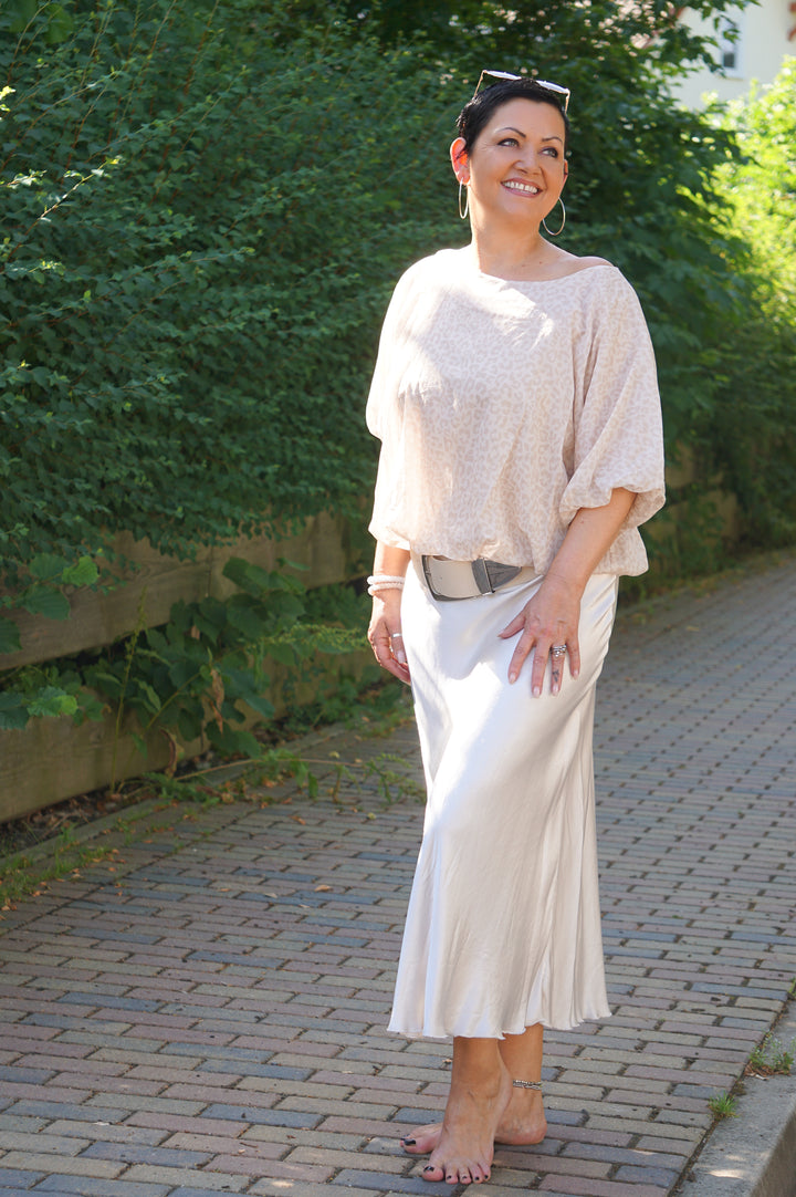 Ballon T-Shirt mit Leo Print, beige