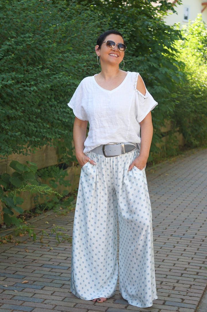 Leinen T-Shirt mit Cut-Out, weiß