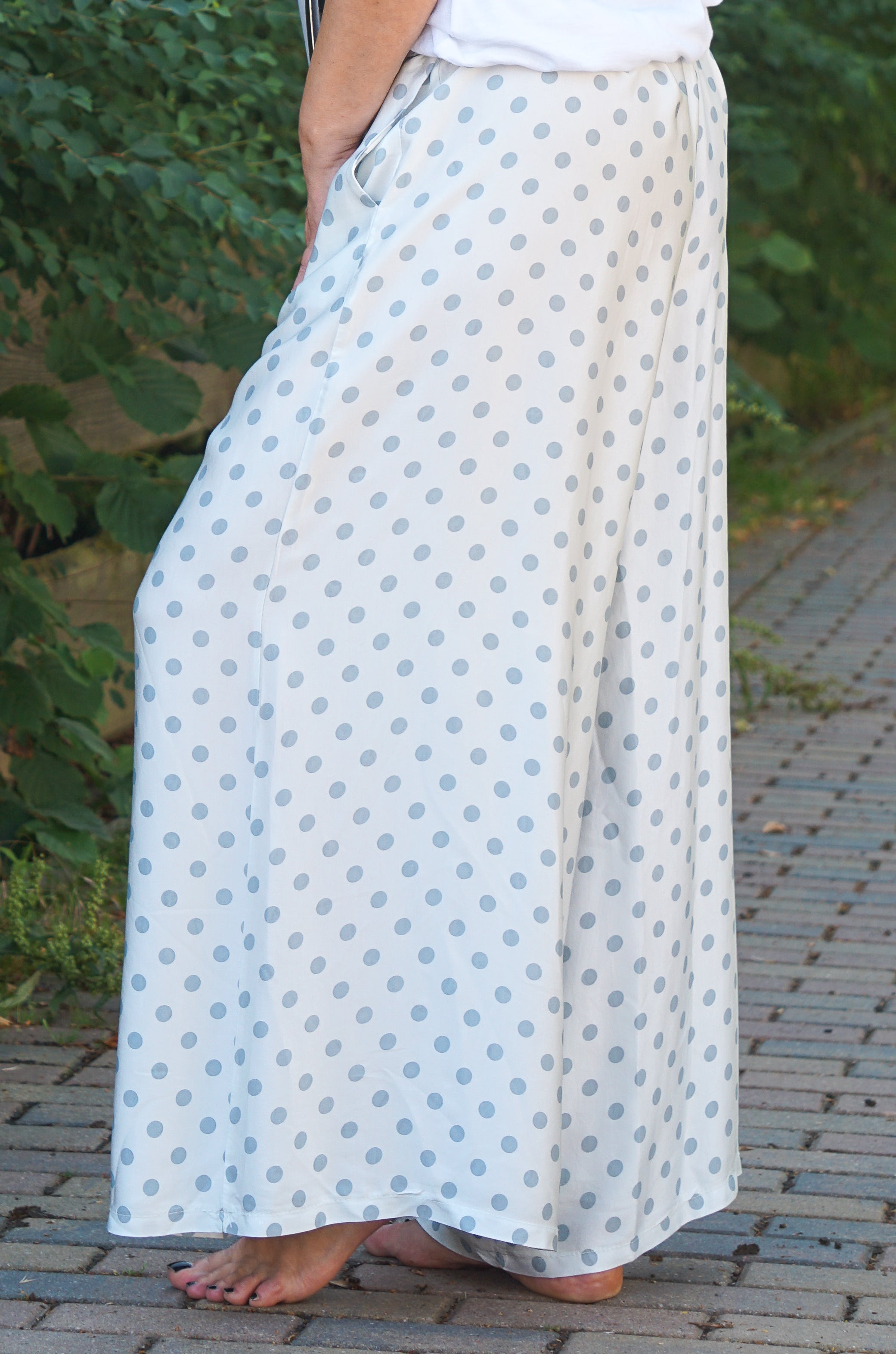 Satin Marlene mit Seide und Polka Dot Print,hellblau