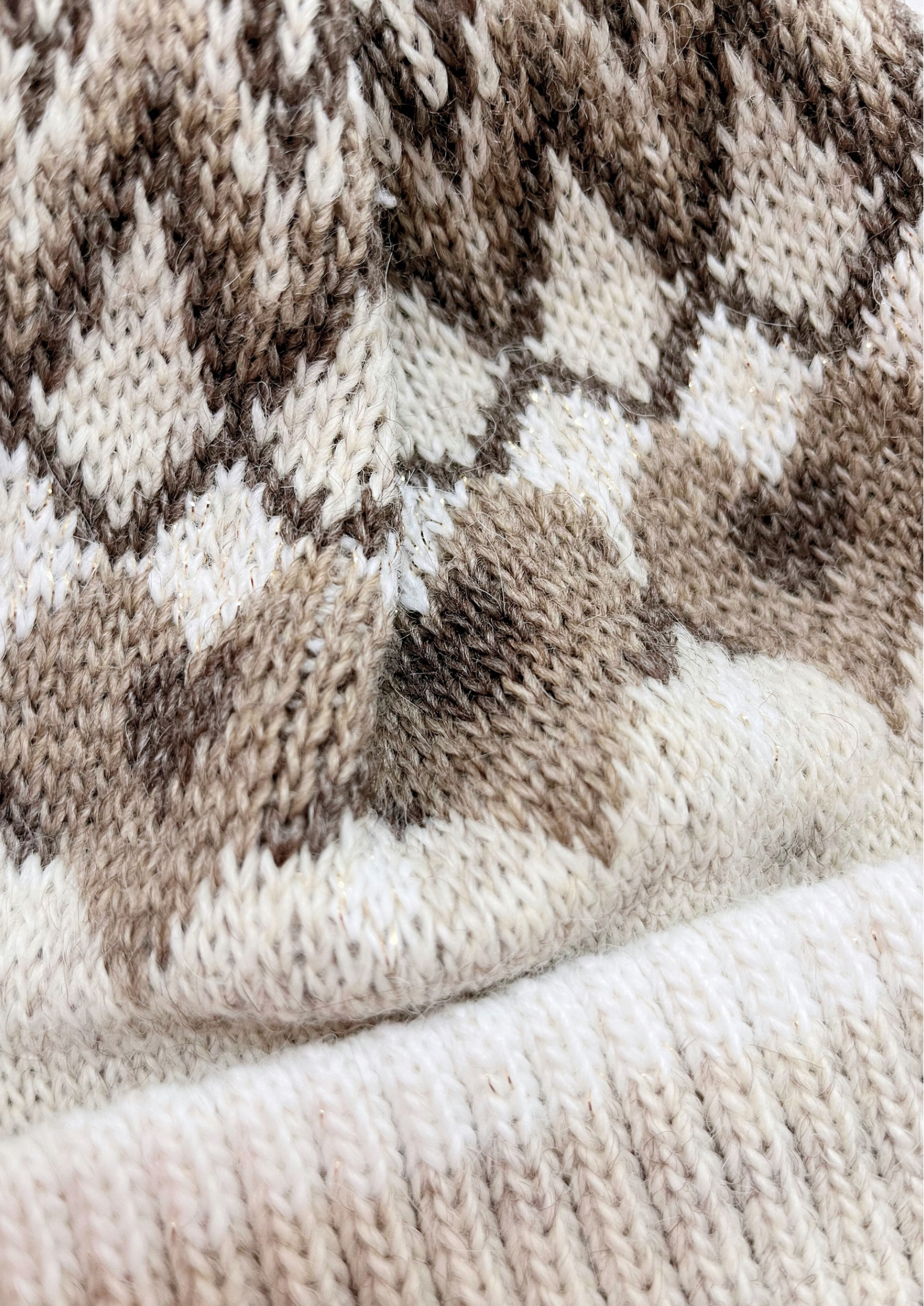 Bommelmütze „lovely“, beige/schokobraun