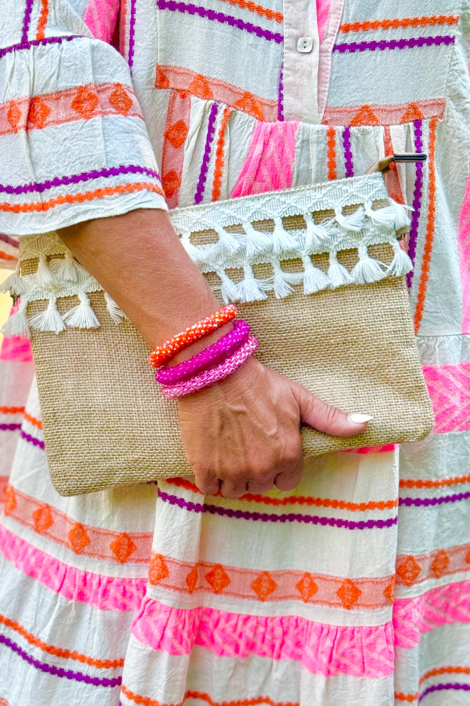 Perlenarmband, orange/klar