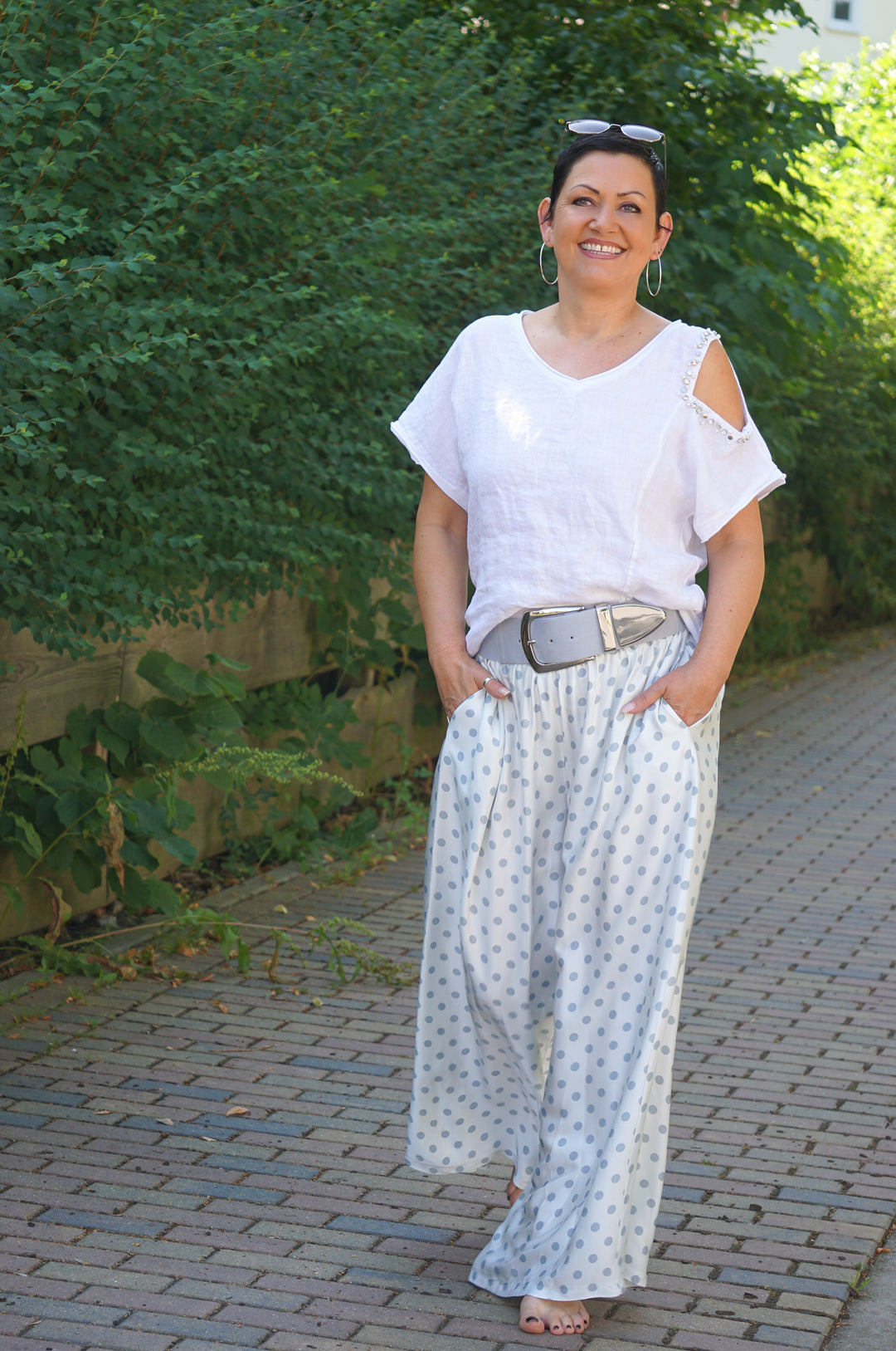 Leinen T-Shirt mit Cut-Out, weiß