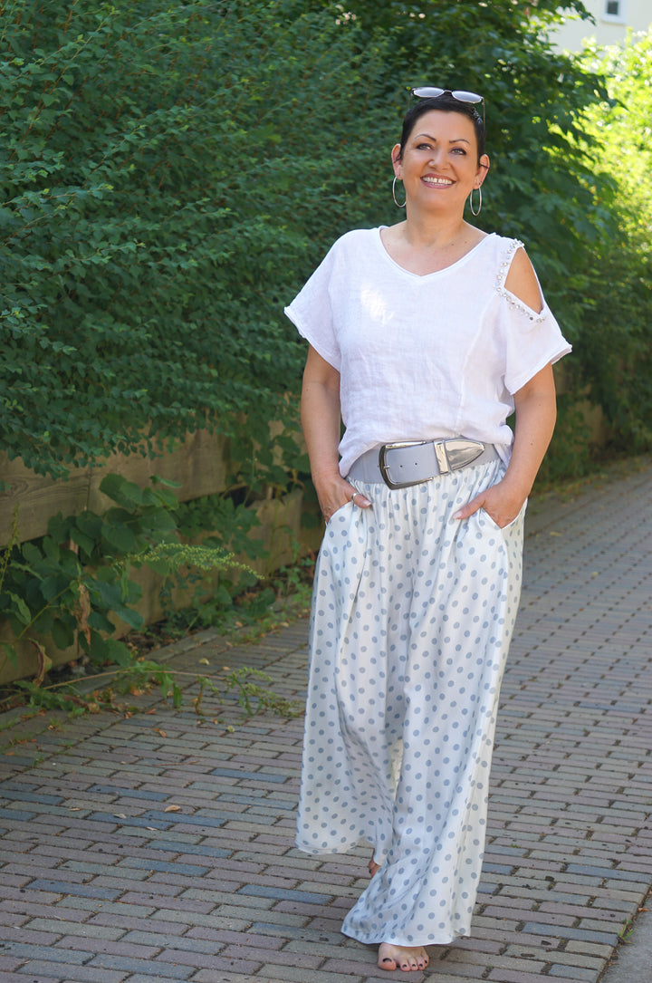 Leinen T-Shirt mit Cut-Out, weiß
