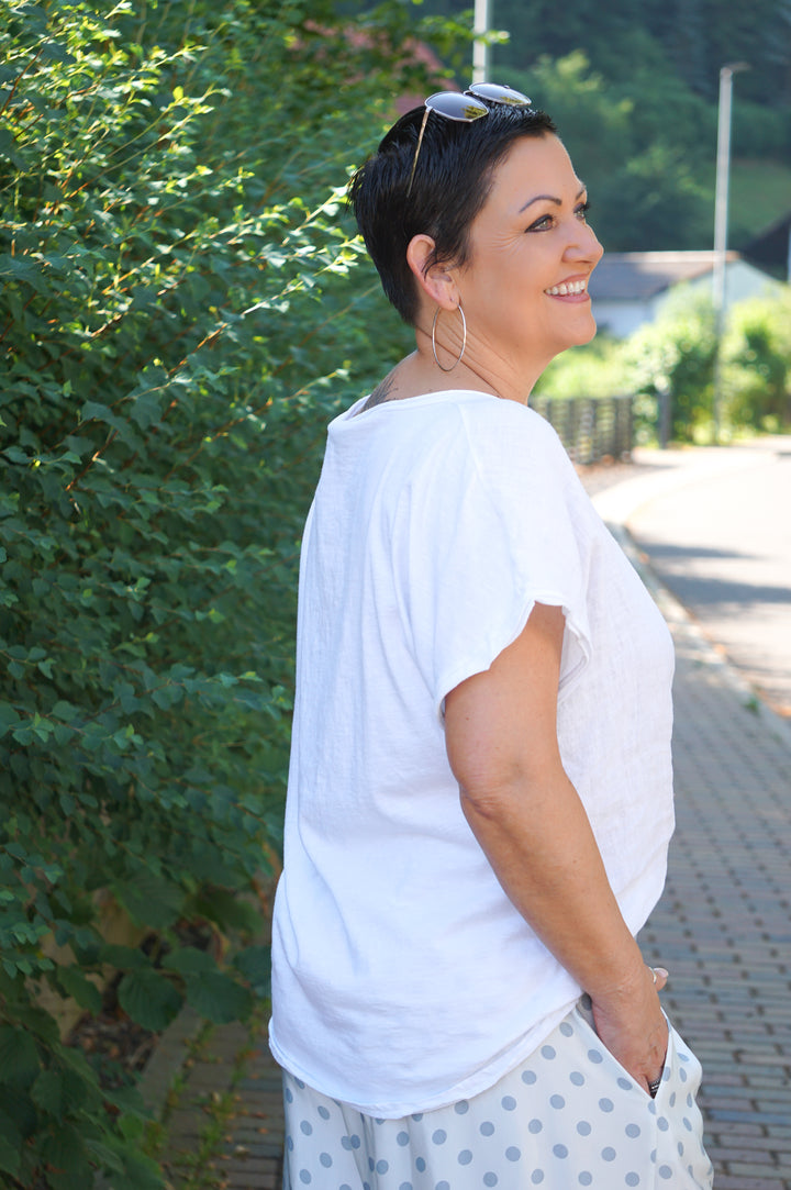 Leinen T-Shirt mit Cut-Out, weiß