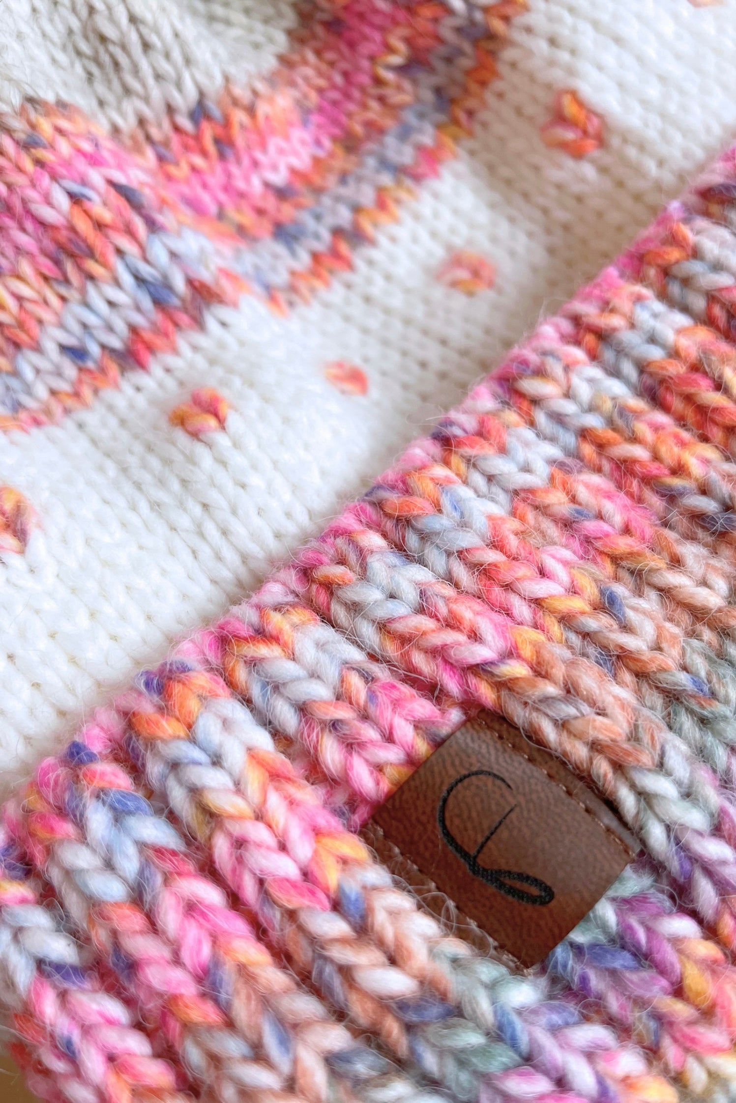 Bommelmütze, creme/bunt