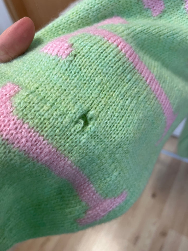 Zweite Wahl - Strickpulli "all good", grün/rosa - kein Umtausch