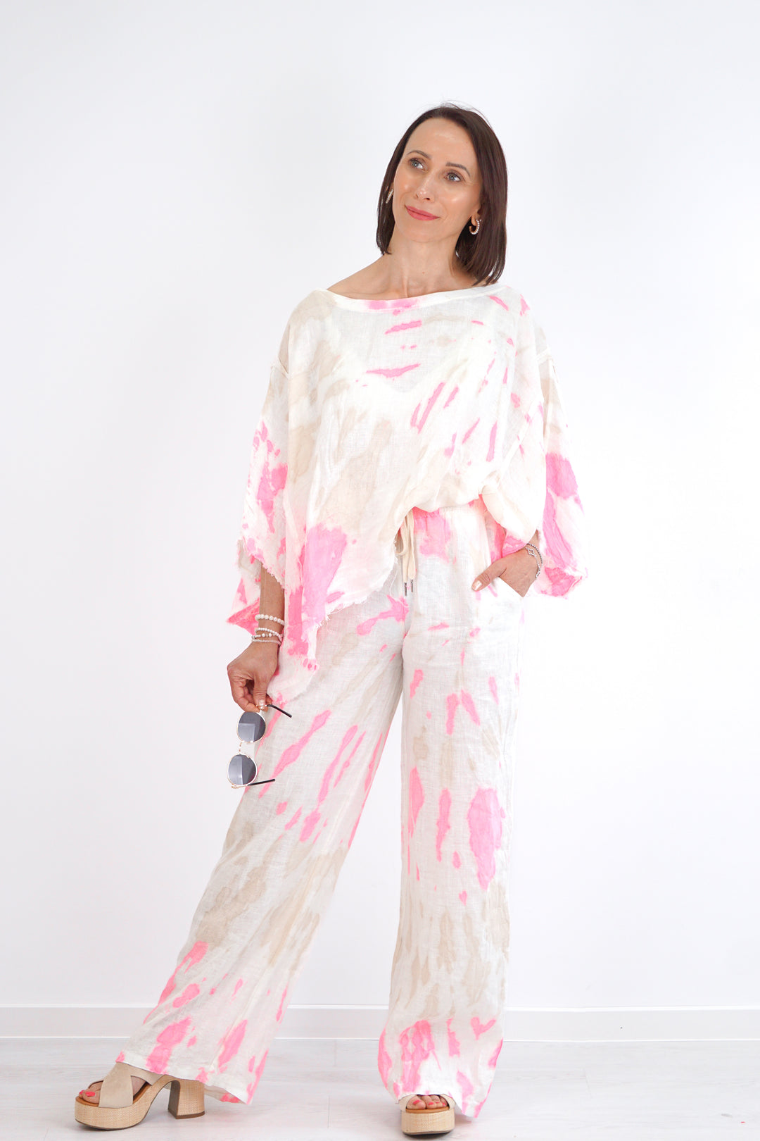 Leinenhose "Batik" mit geradem Bein
