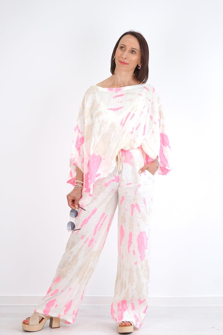 Leinenhose "Batik" mit geradem Bein