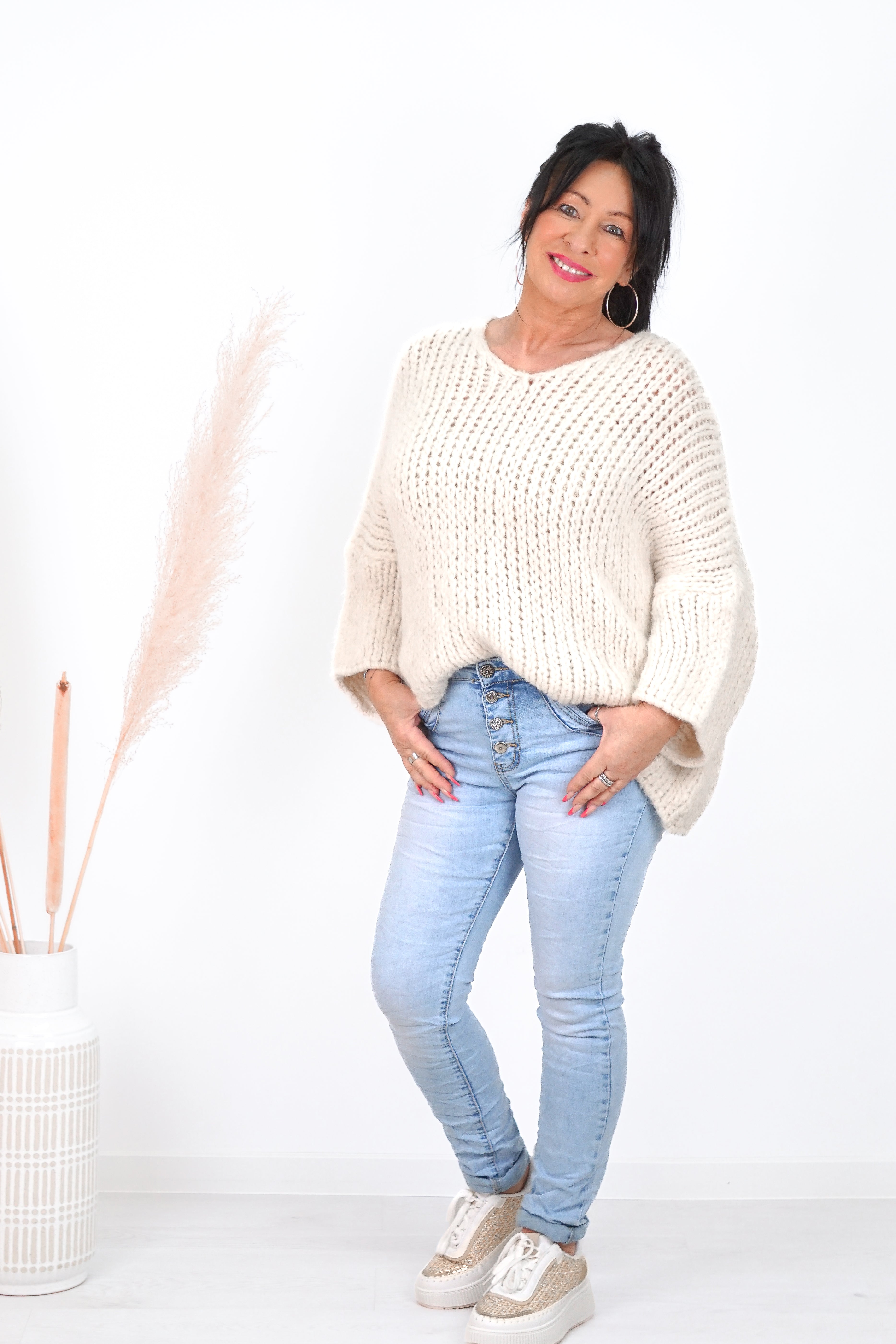 Grober Basic Strickpulli, beige