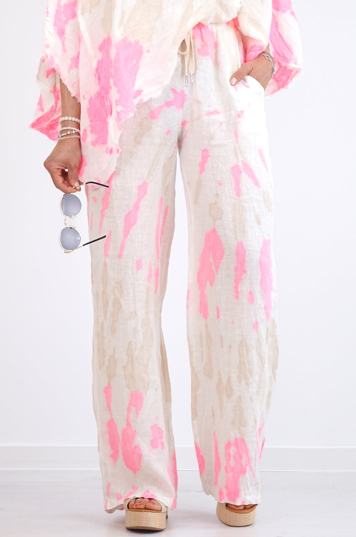 Leinenhose "Batik" mit geradem Bein
