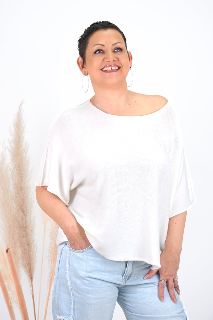 Zweite Wahl - Basic kurzarm Feinstrickpulli, Off white - Kein Umtausch