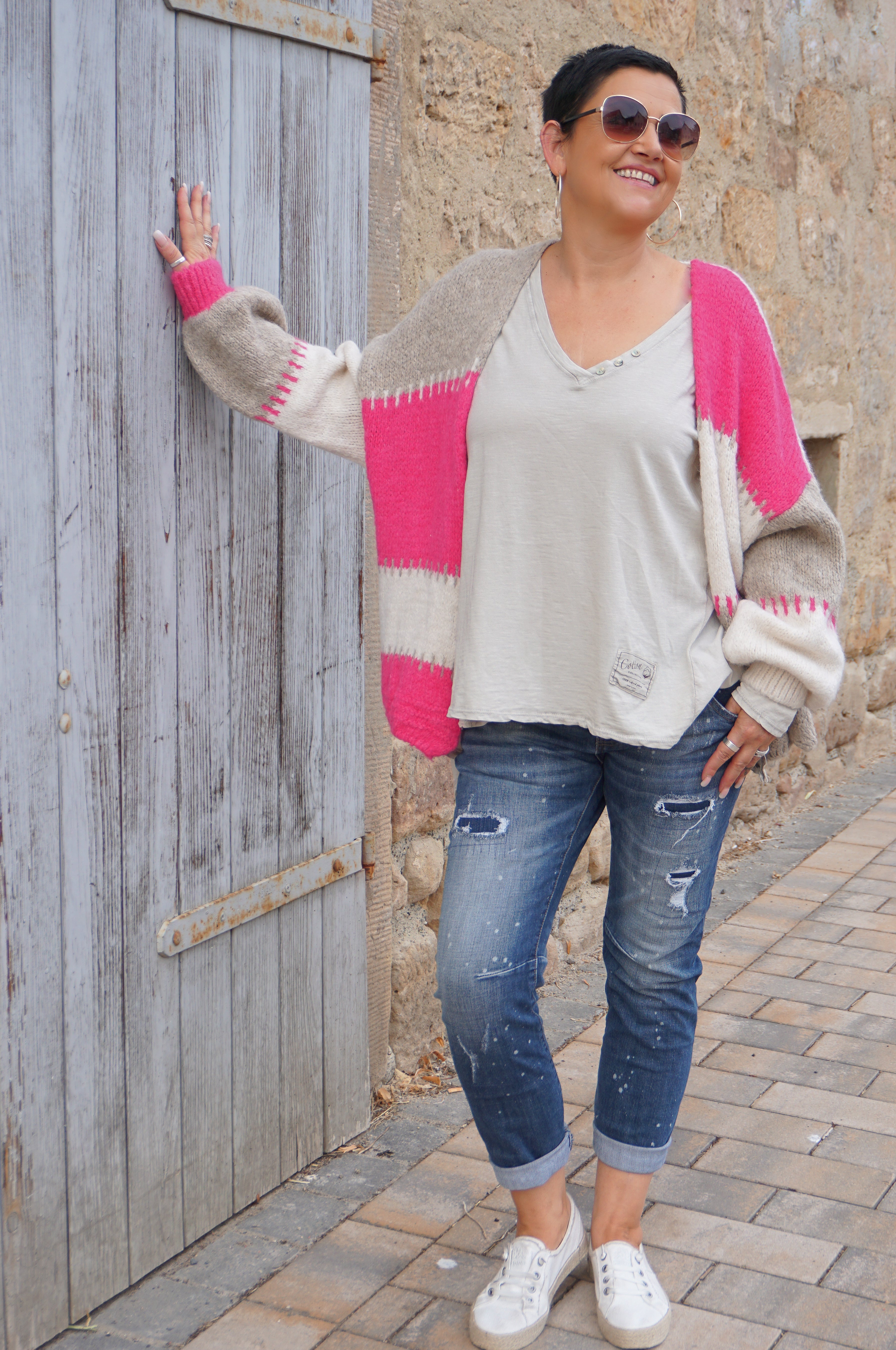 Langarmshirt mit verspieltem Schnitt, beige