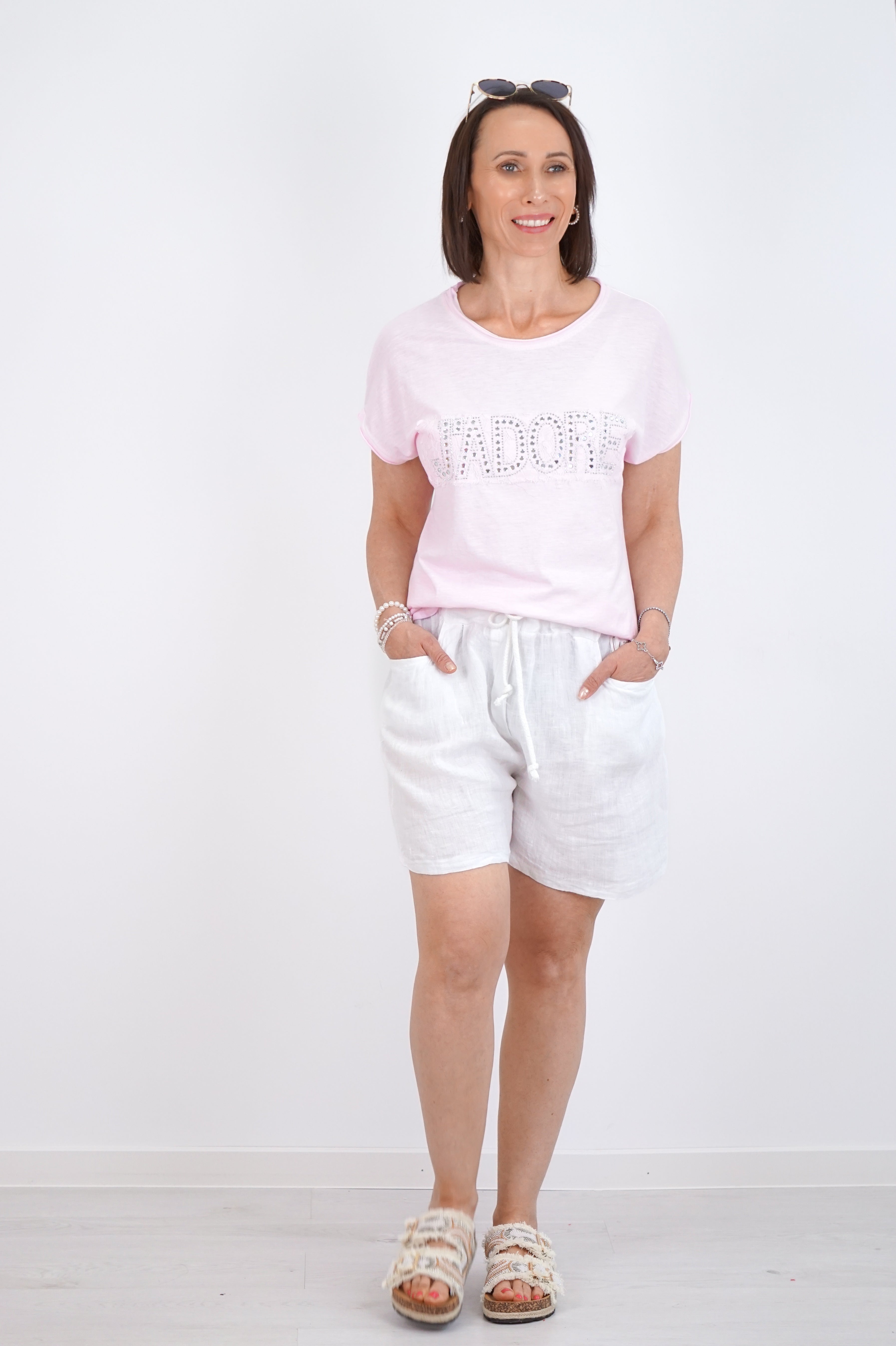 Leinenshorts, weiß