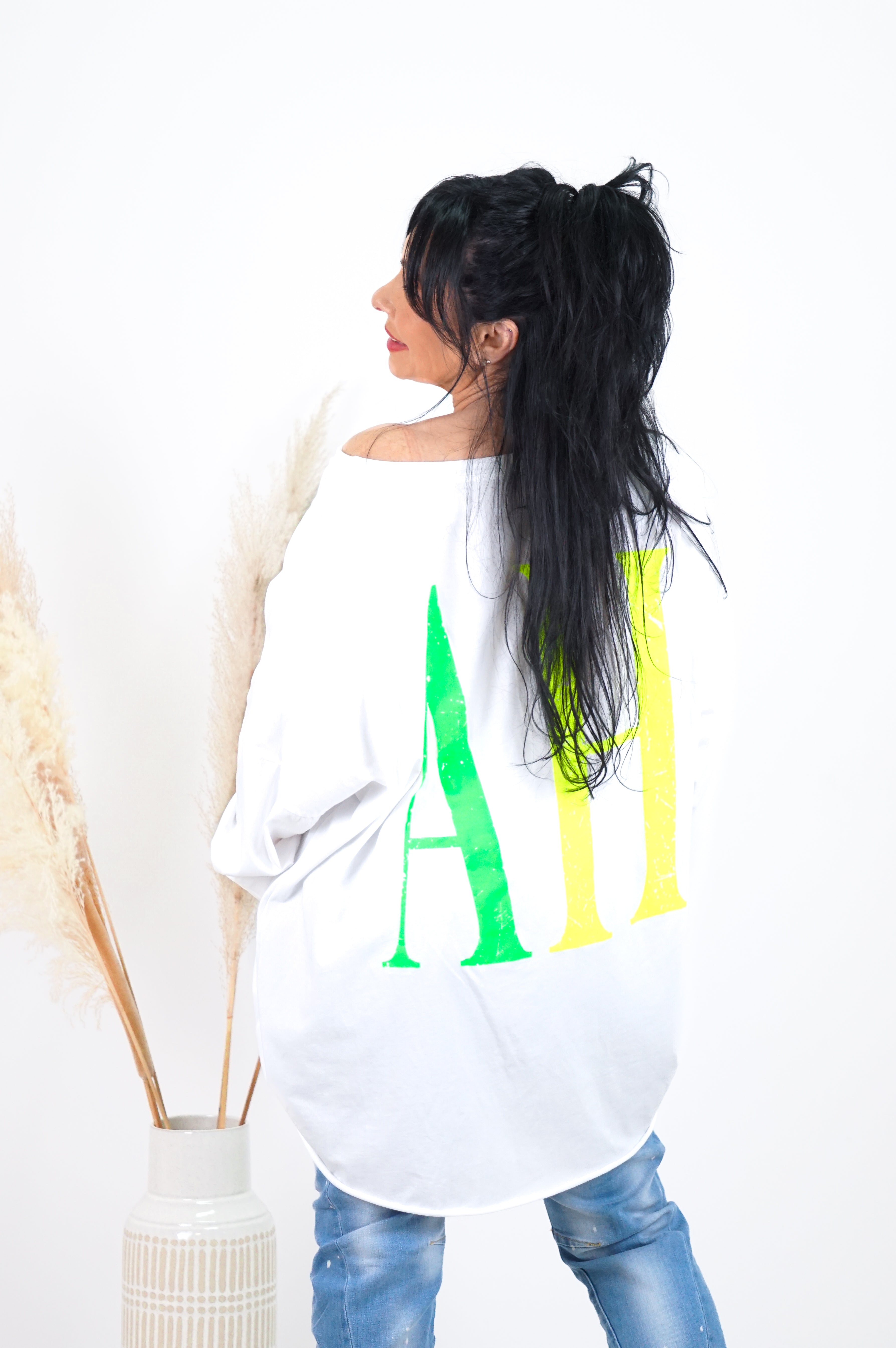 Langarmshirt „YEAH“, weiß