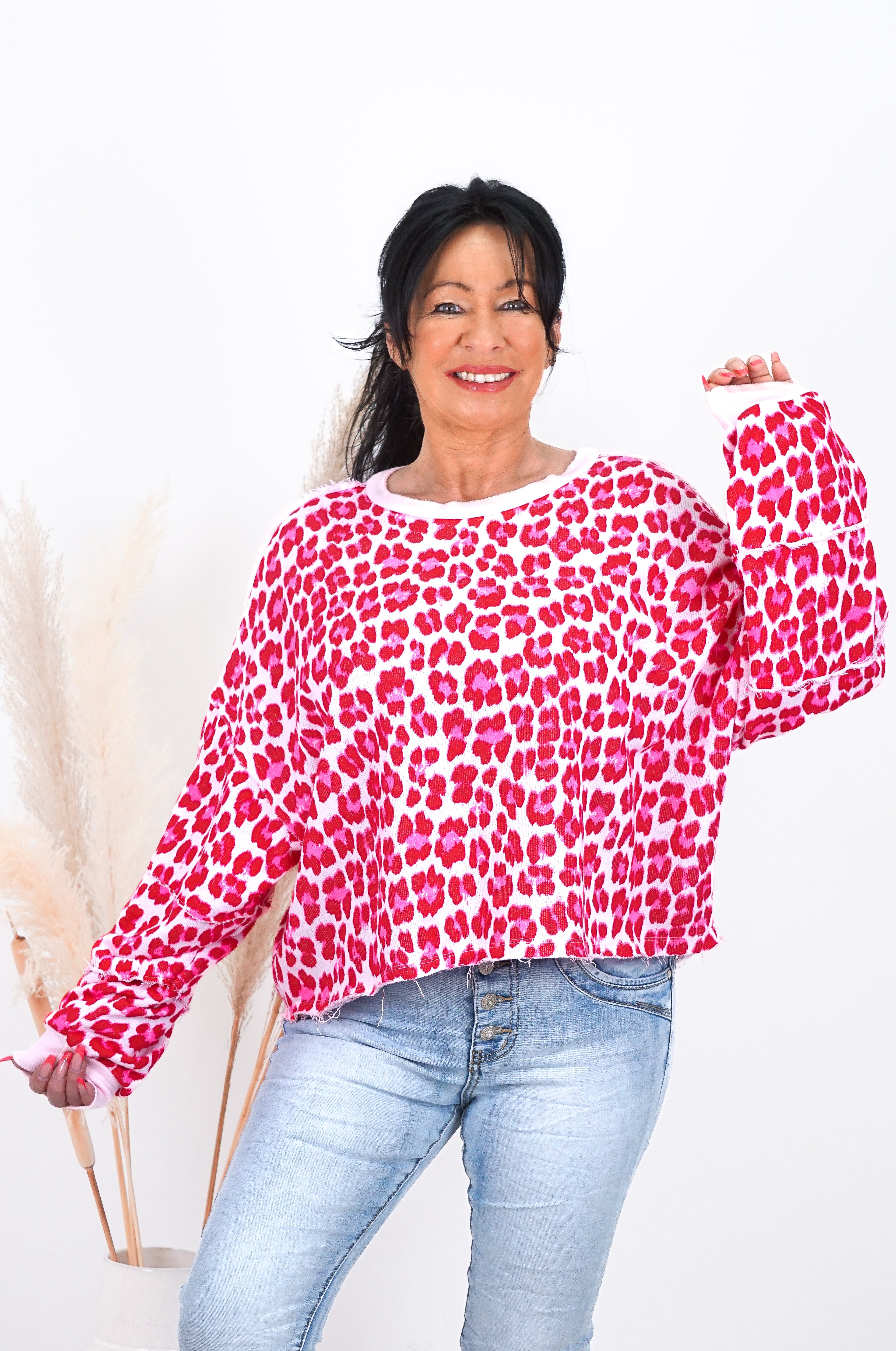 Sweatshirt mit Leo Print, rot/neonpibk
