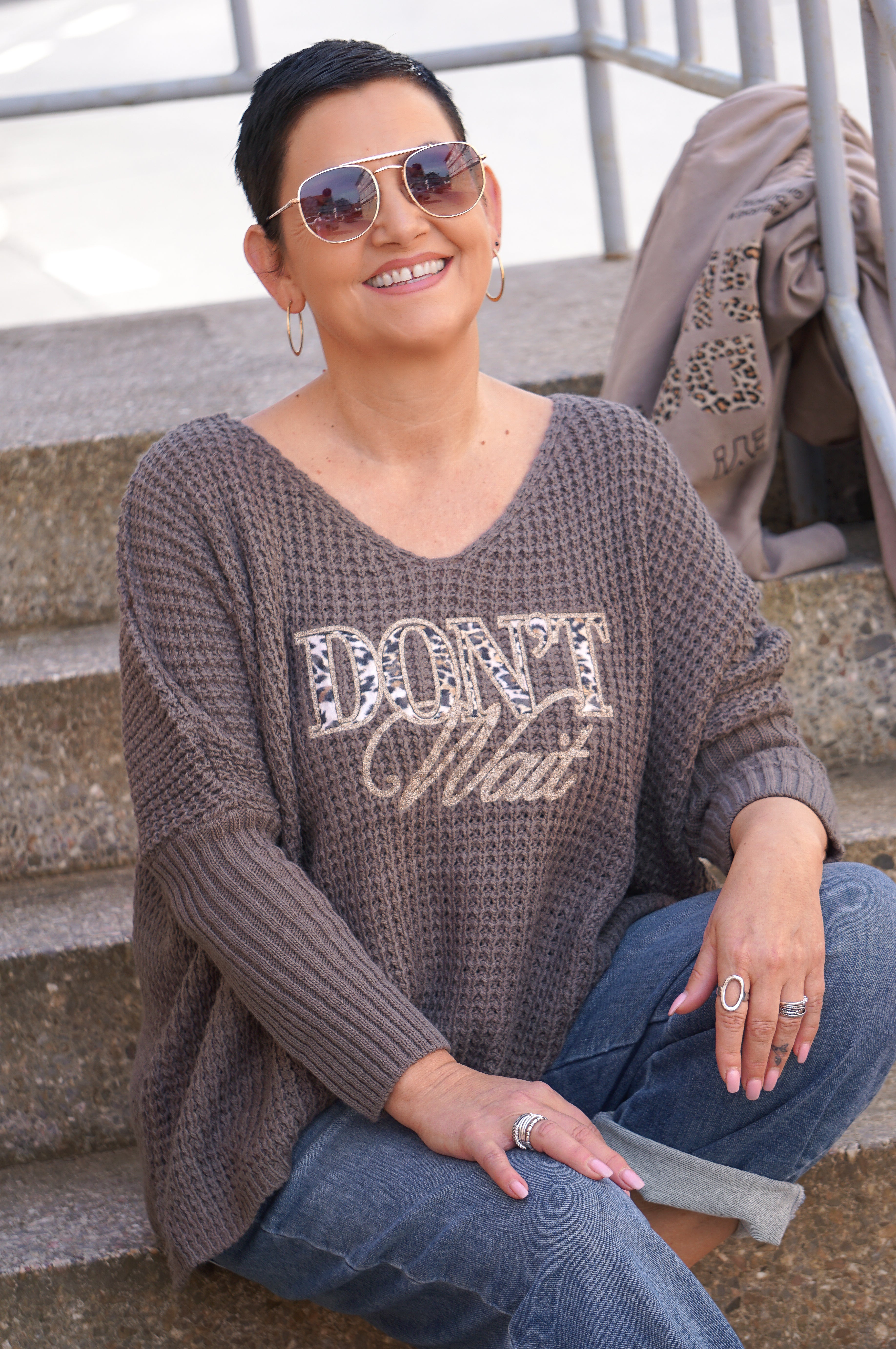 Strickpulli "don’t wait", taupe