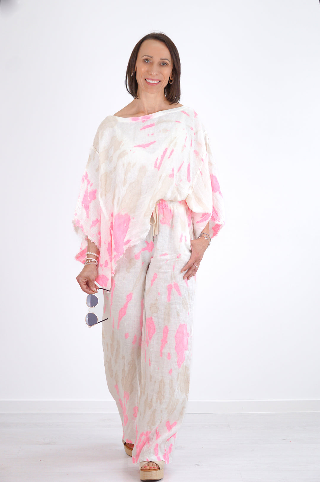 Leinenhose "Batik" mit geradem Bein