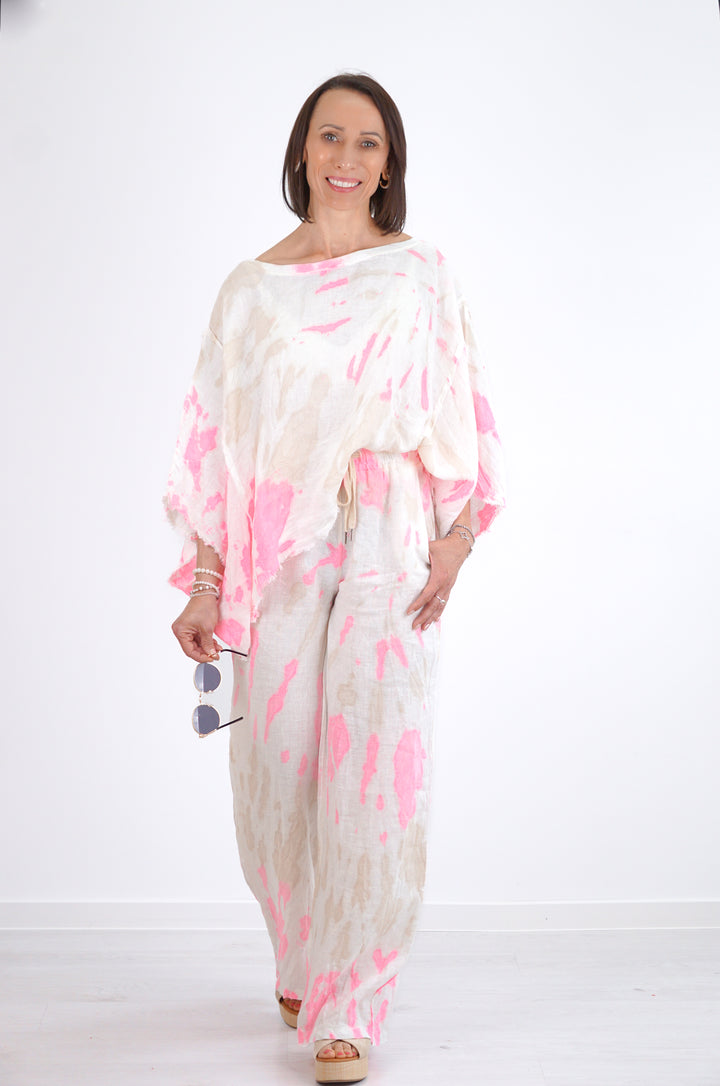 Leinenhose "Batik" mit geradem Bein