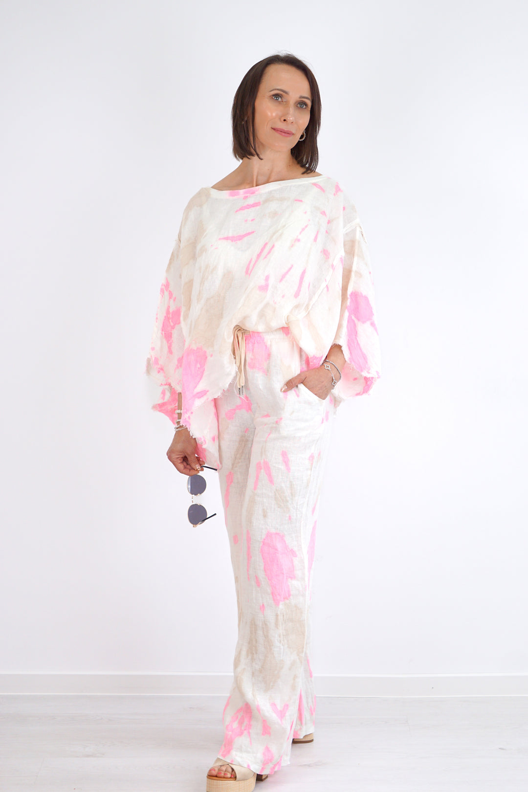 Leinenhose "Batik" mit geradem Bein