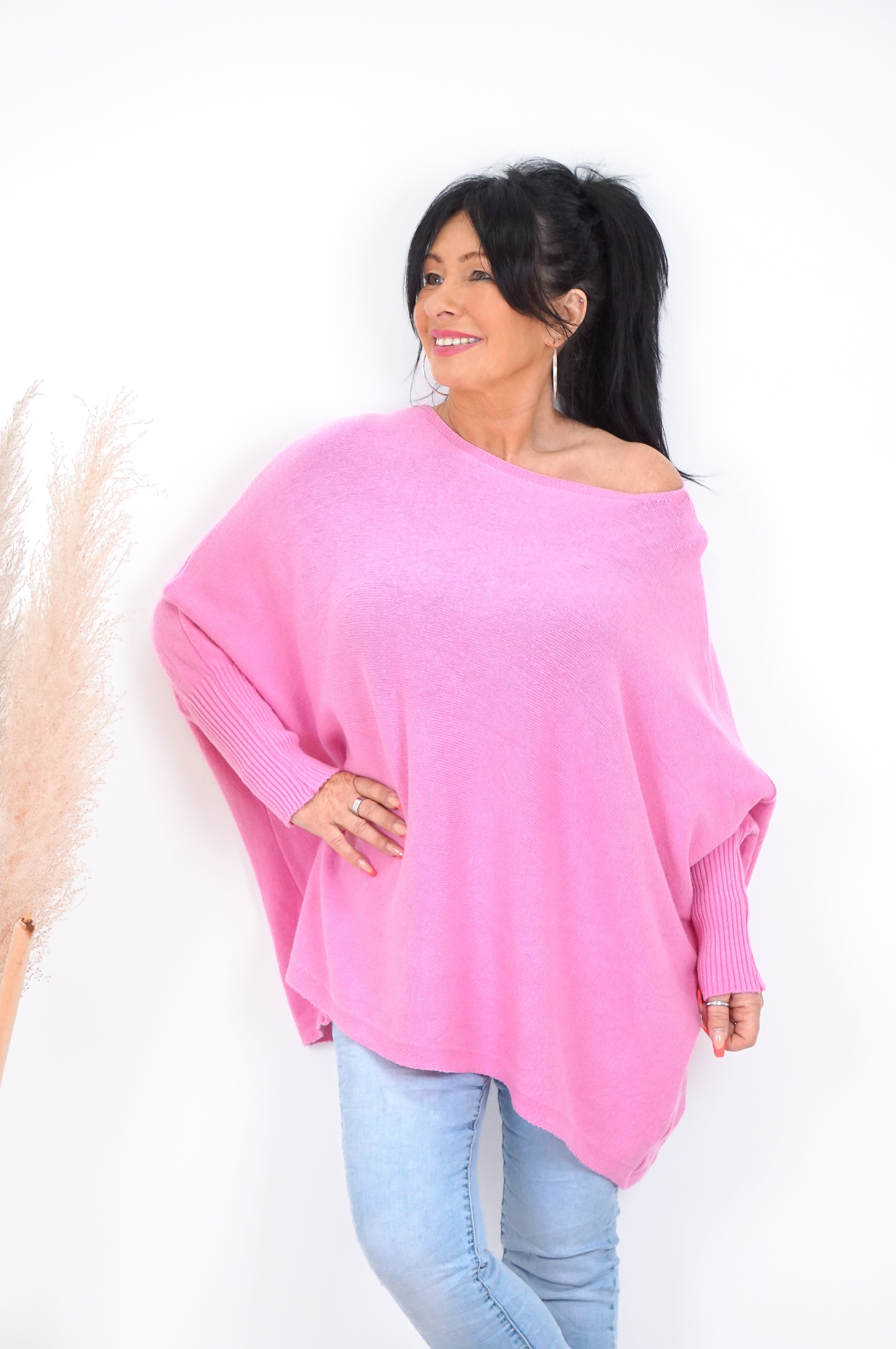 Weiter Feinstrickpulli, Candy pink