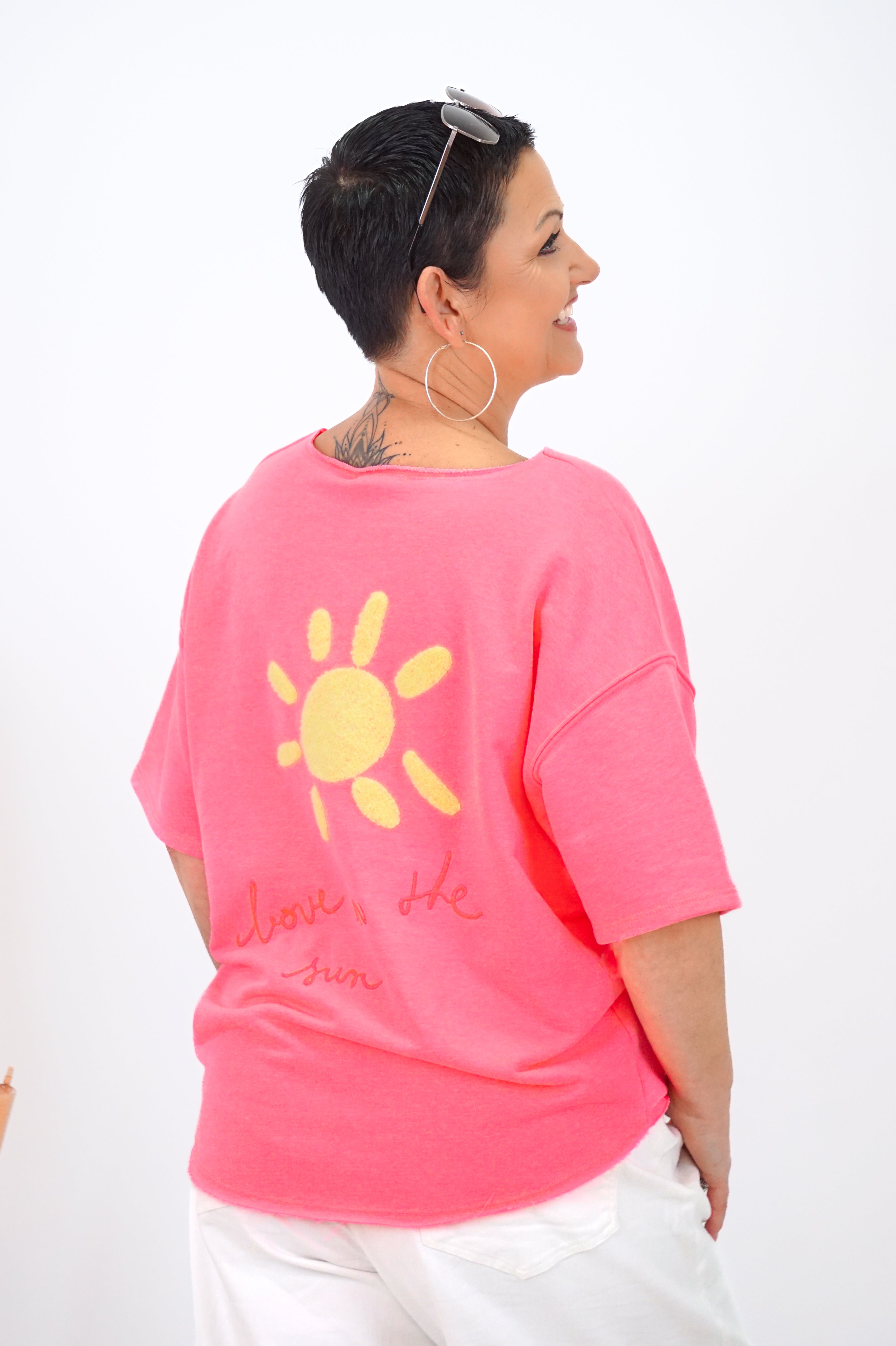 Kurzarm Sweatshirt "sun“, Neon Koralle