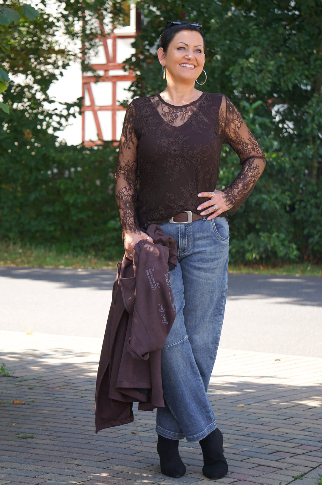 Spitzenshirt, schokobraun