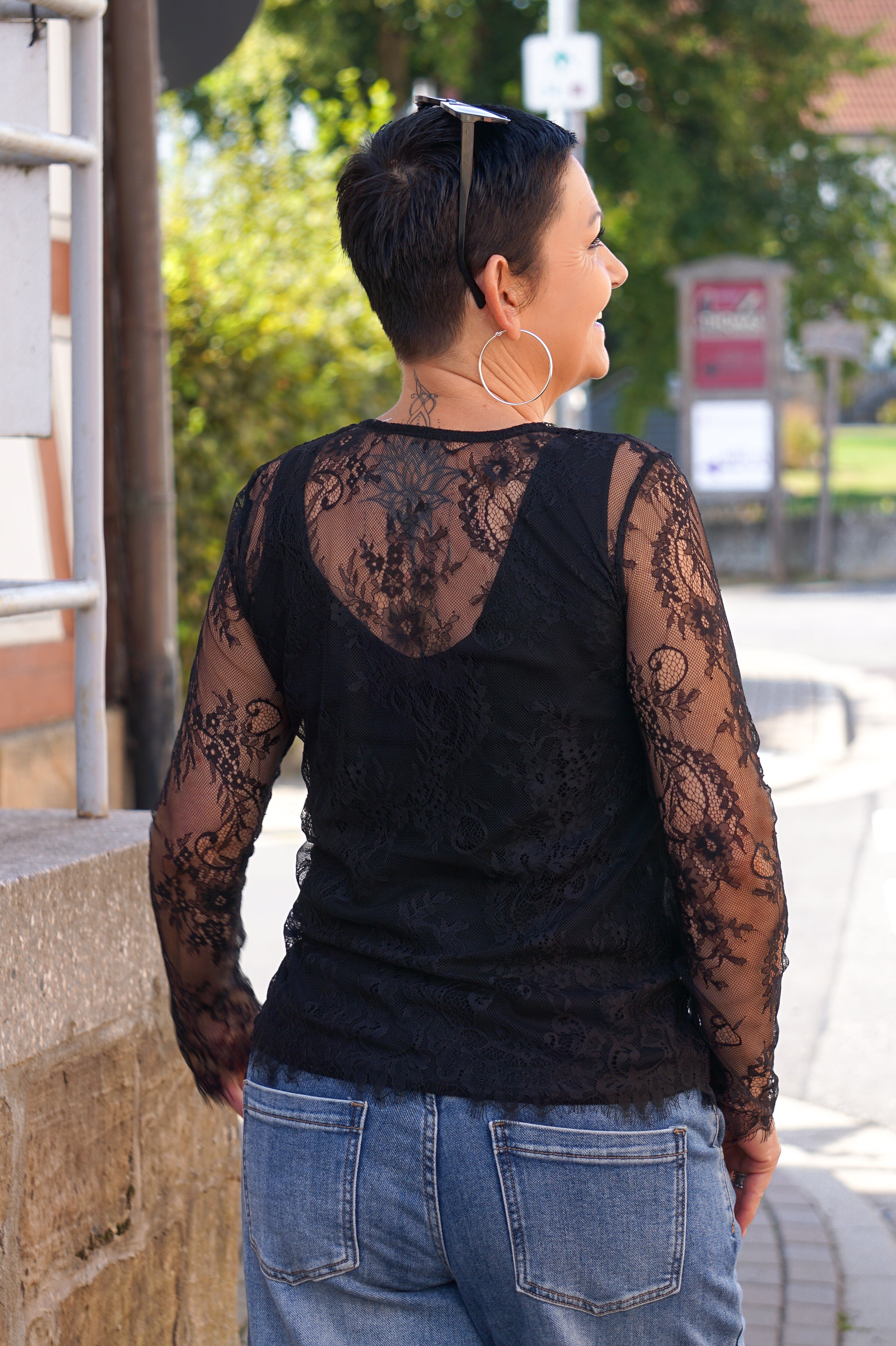 Spitzenshirt, schwarz