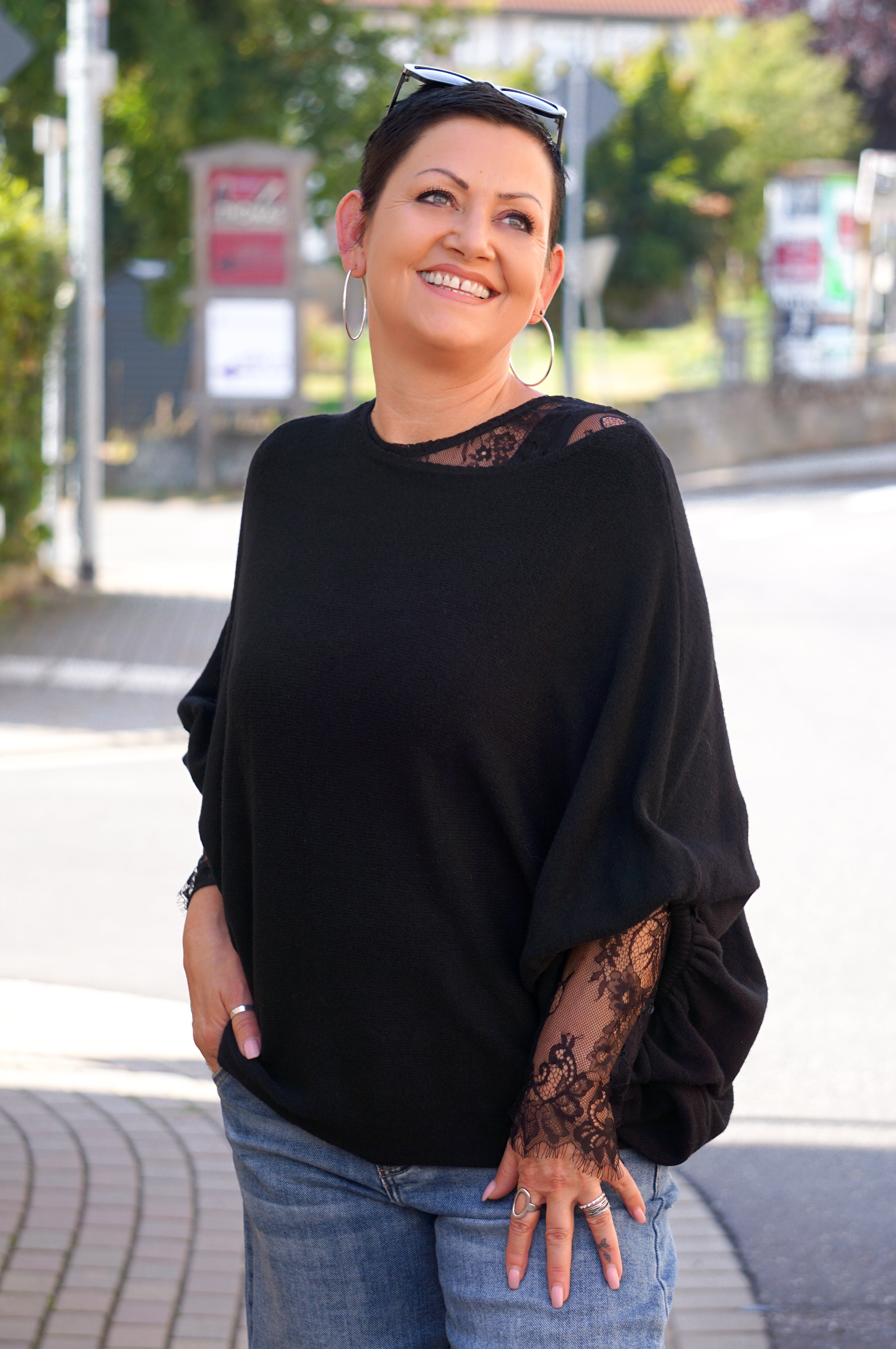 Spitzenshirt, schwarz