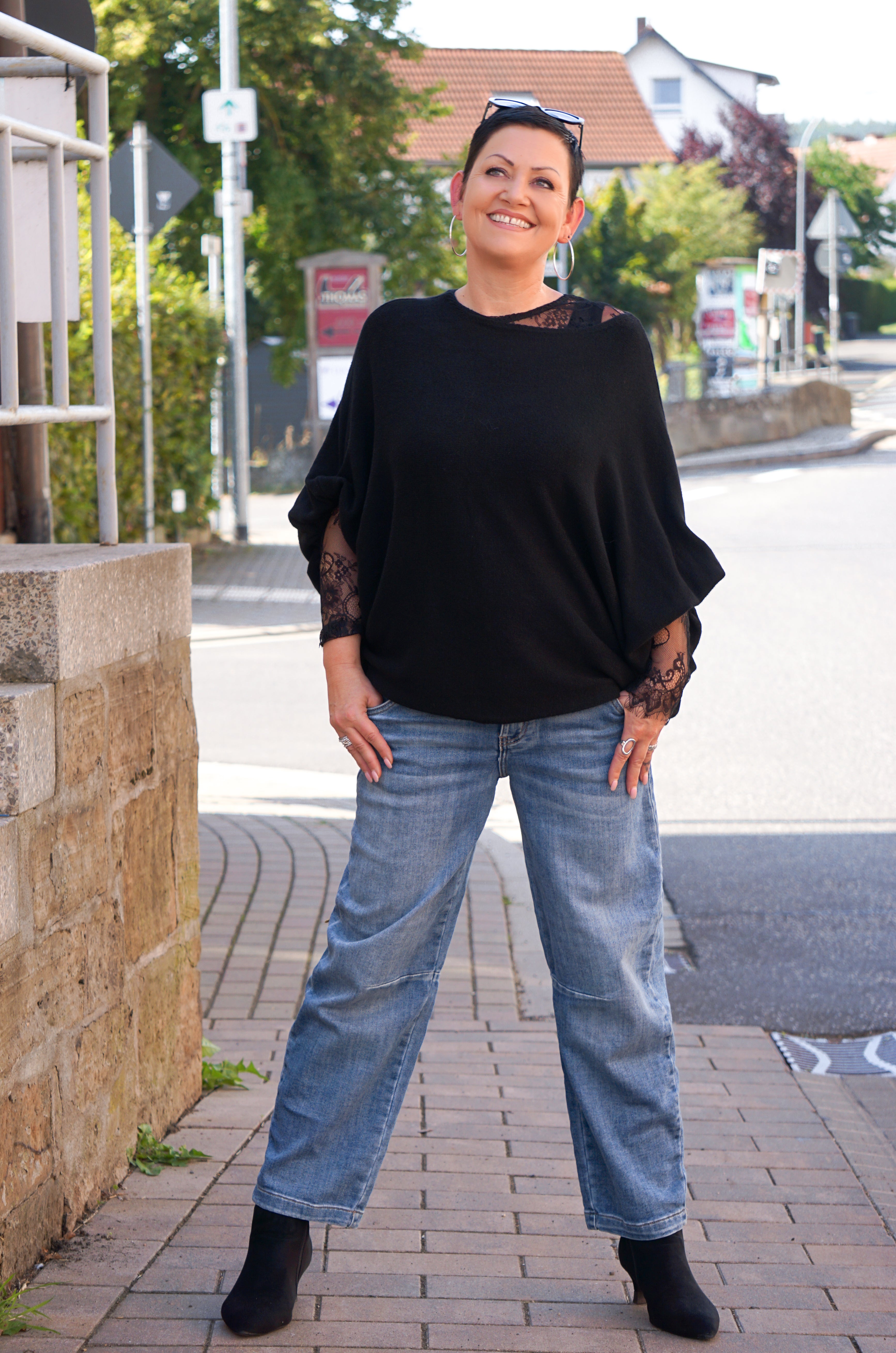 Spitzenshirt, schwarz