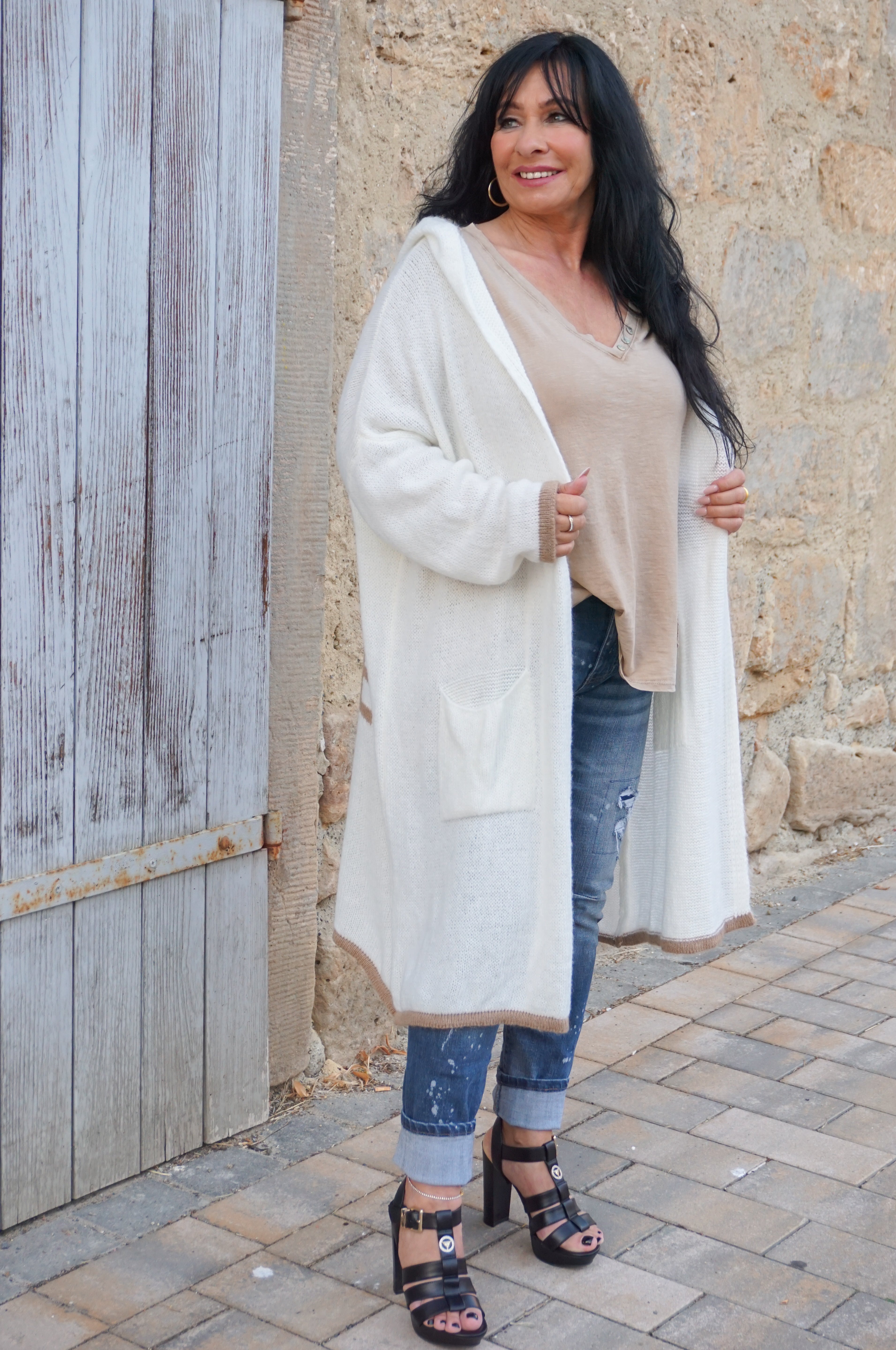 Langarmshirt mit verspieltem Schnitt, camel