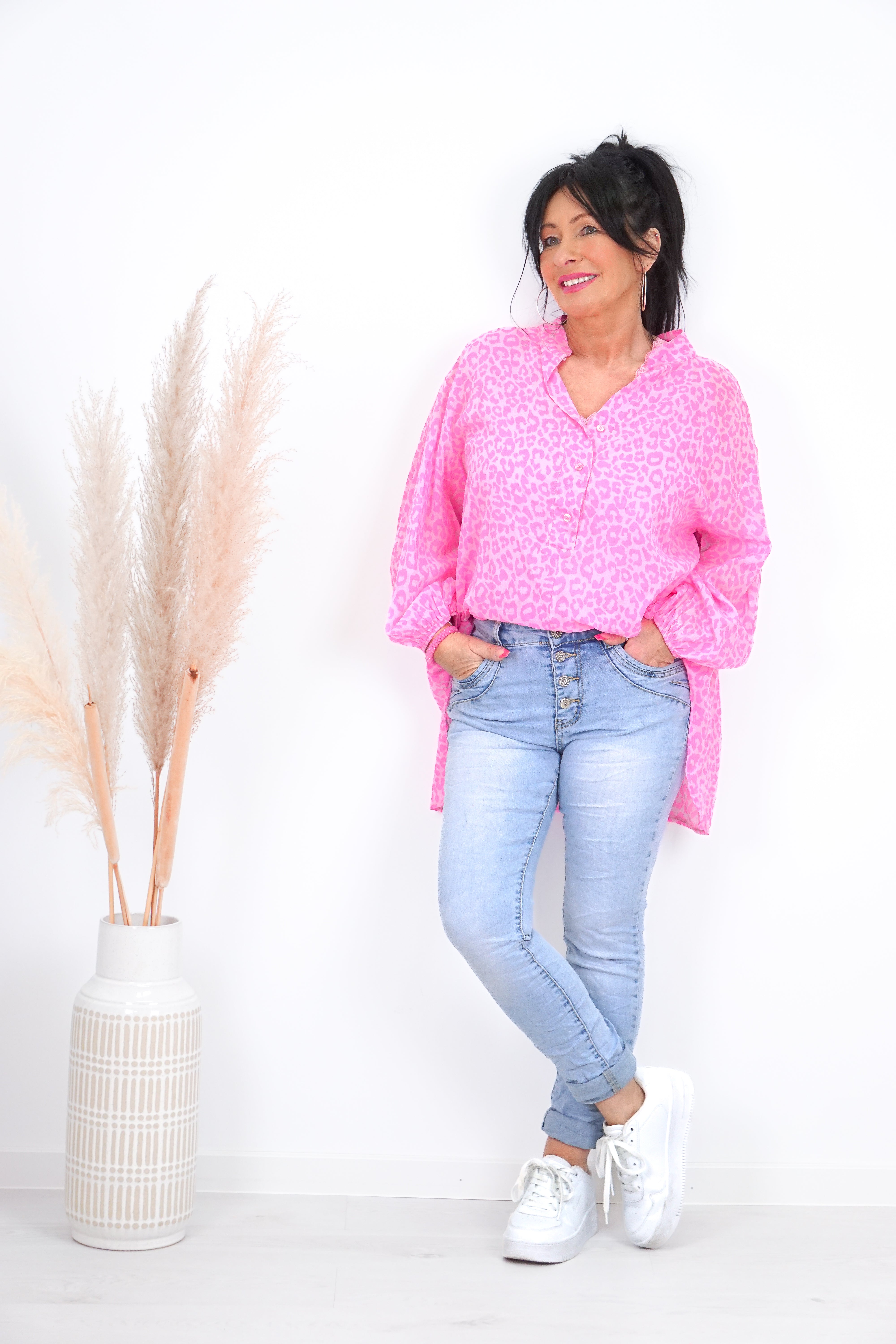 Leichte Bluse „Leo“, neonpink