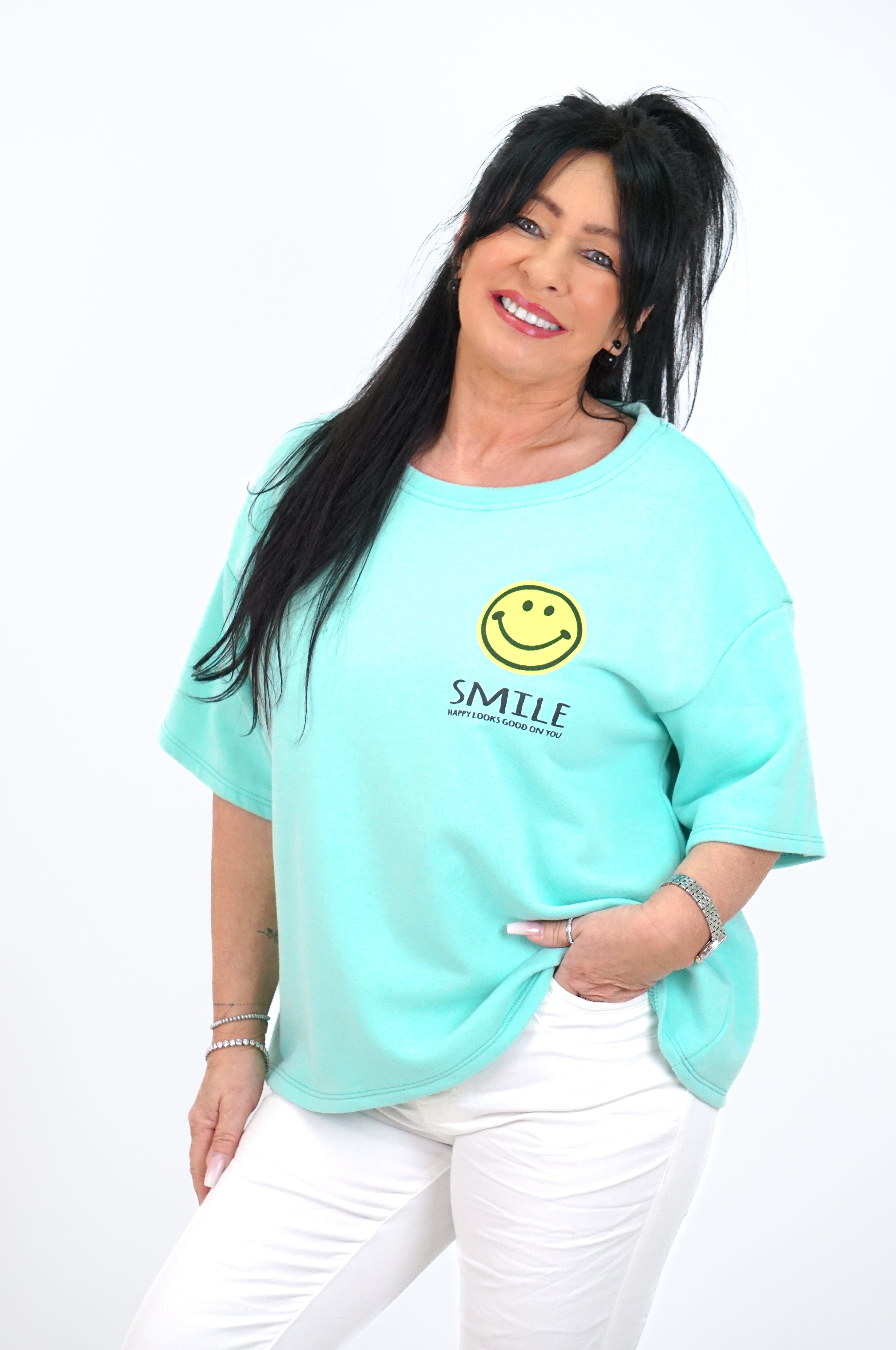 Kurzarm Sweatshirt "smile season“, mint