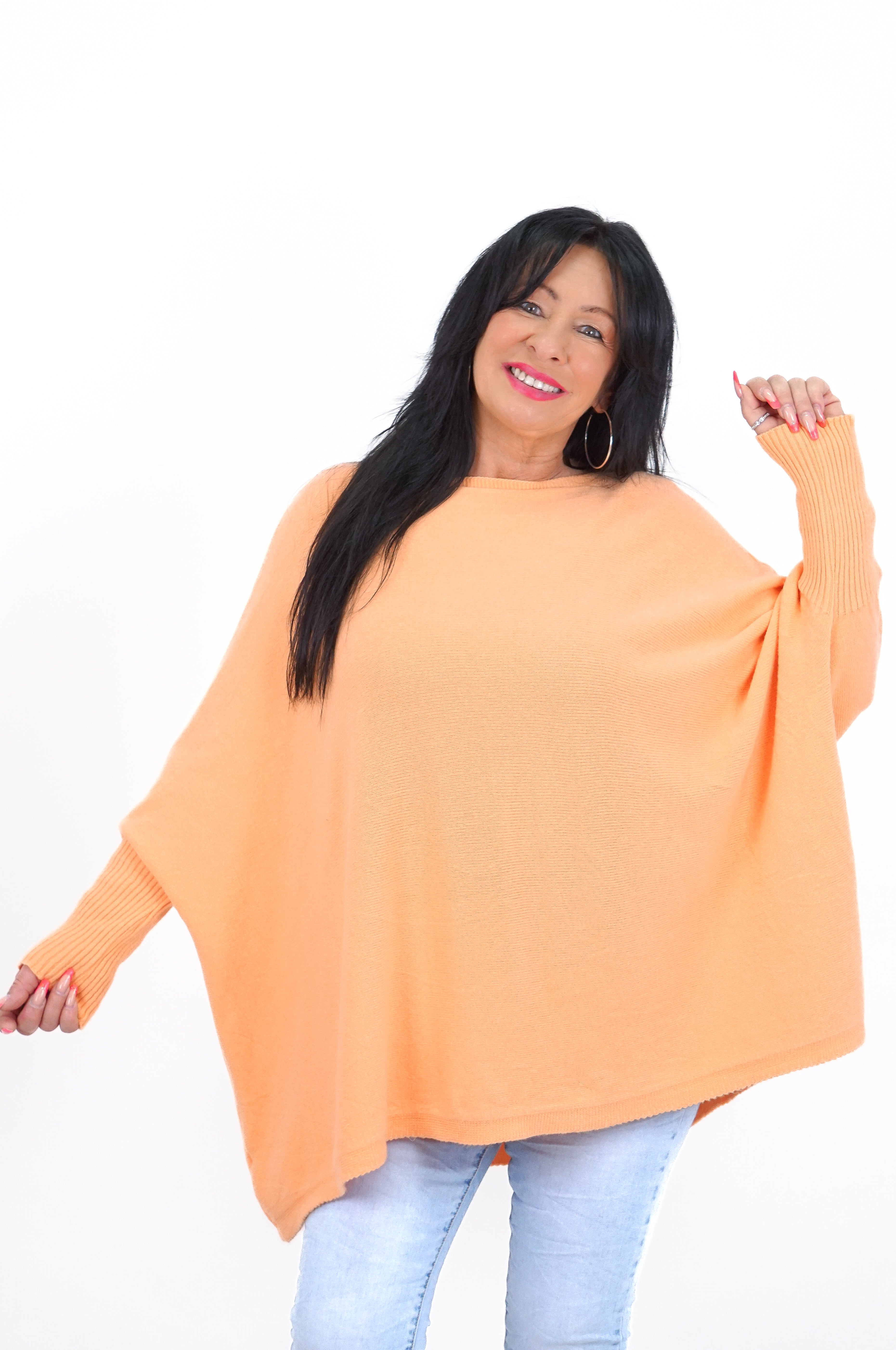 Weiter Feinstrickpulli, orange