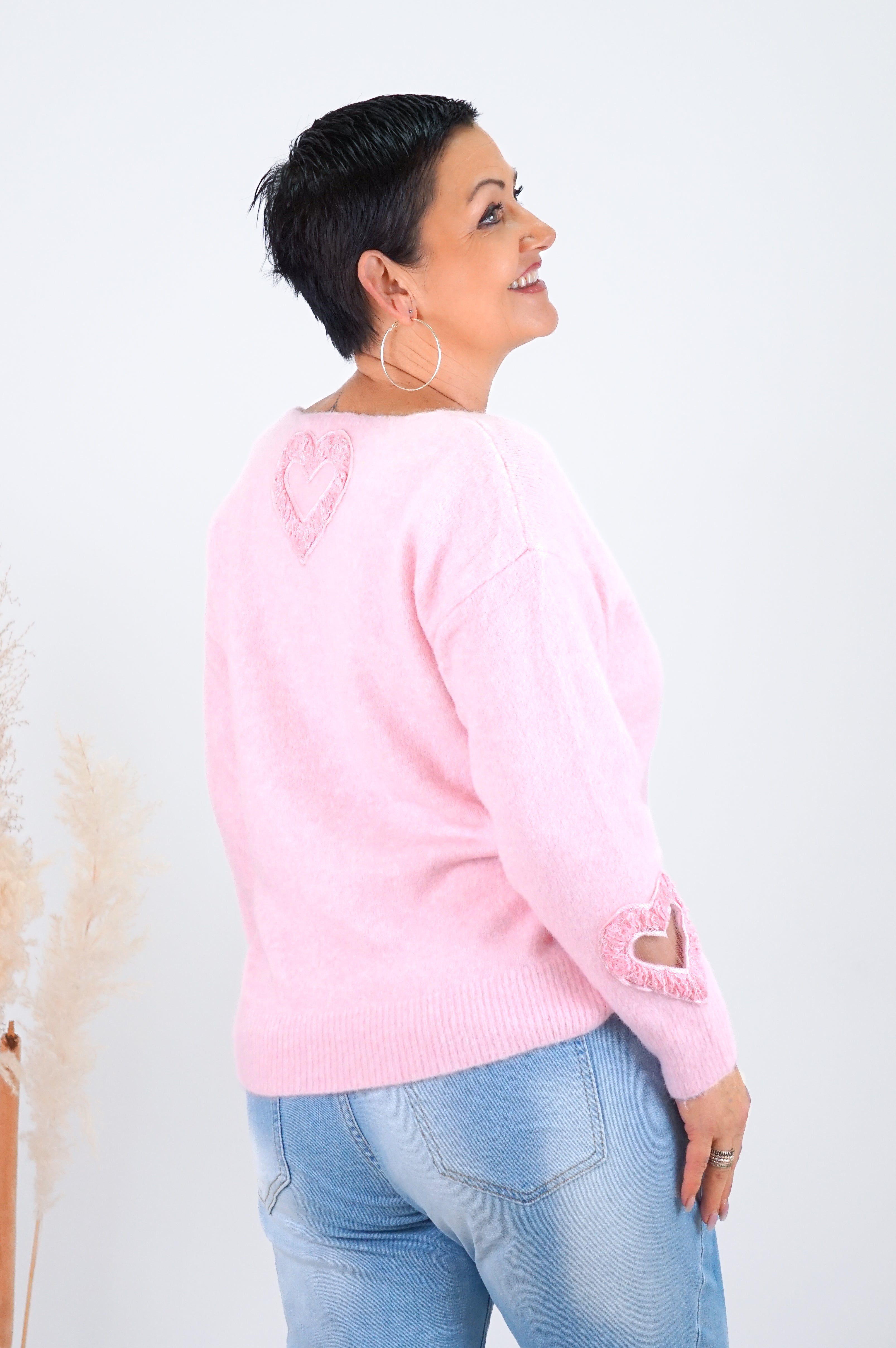 Feinstrickpulli „Hearts“, rosa