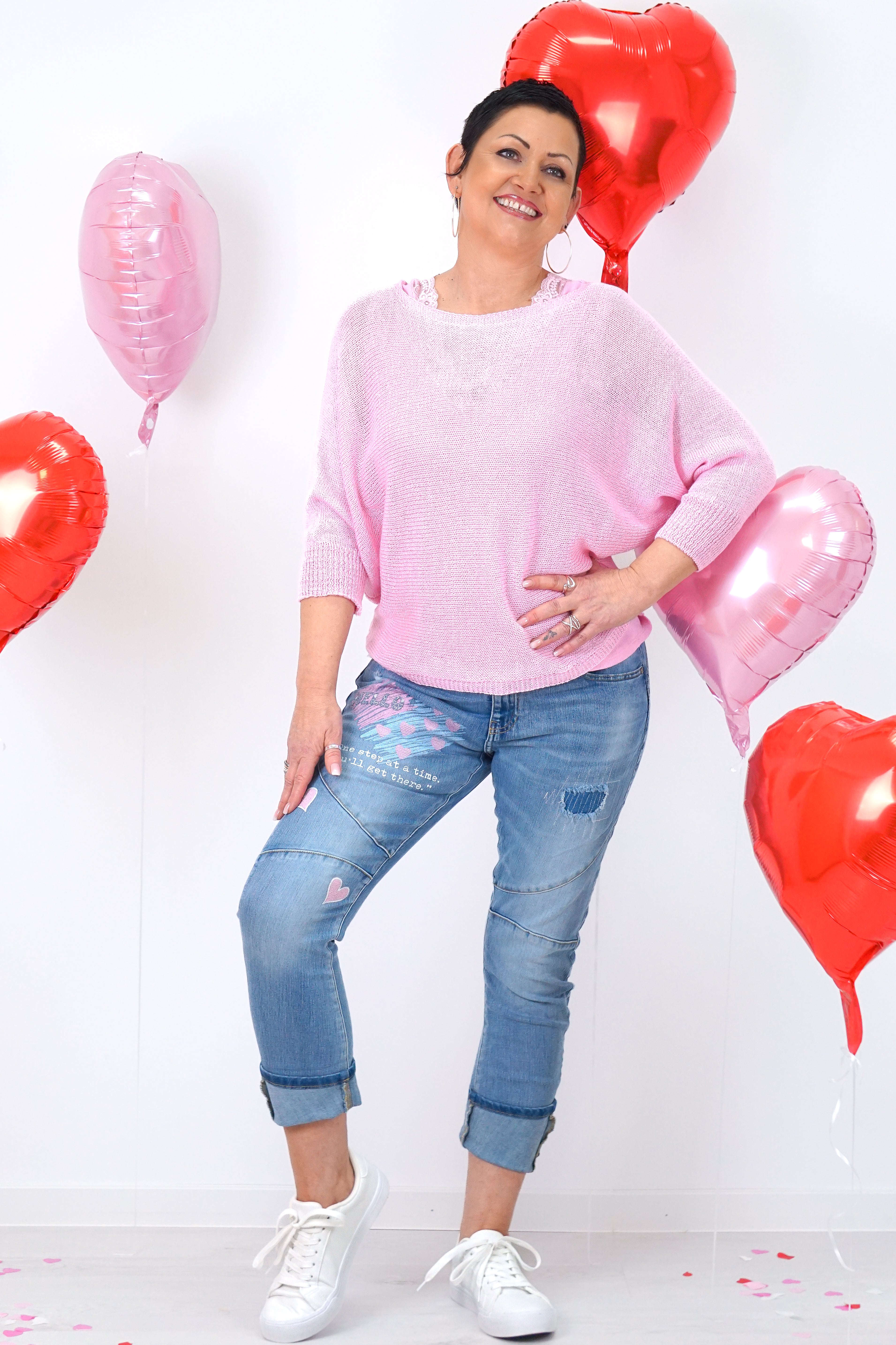 Häkelshirt mit Schleife, Candy pink