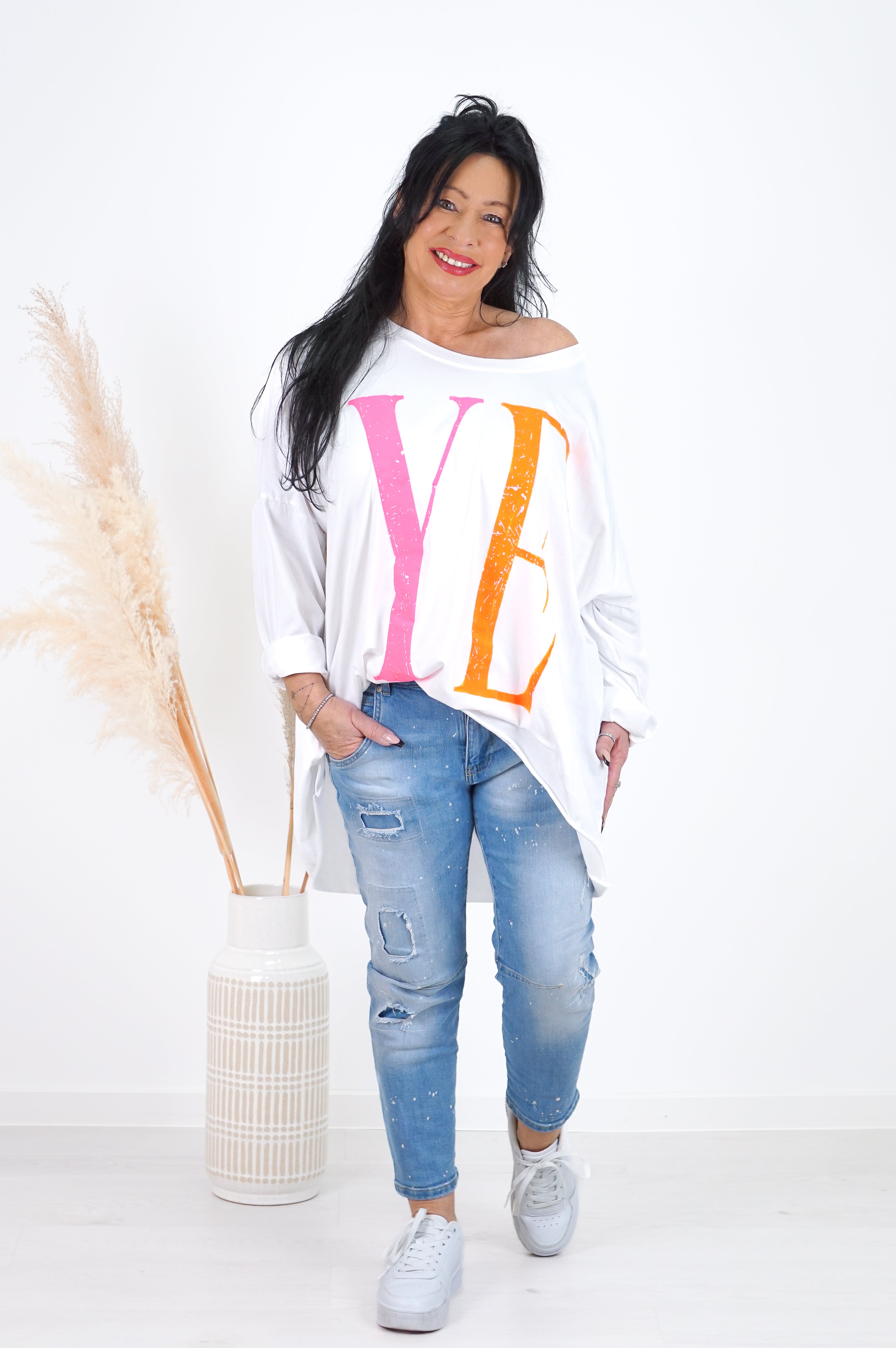 Langarmshirt „YEAH“, weiß