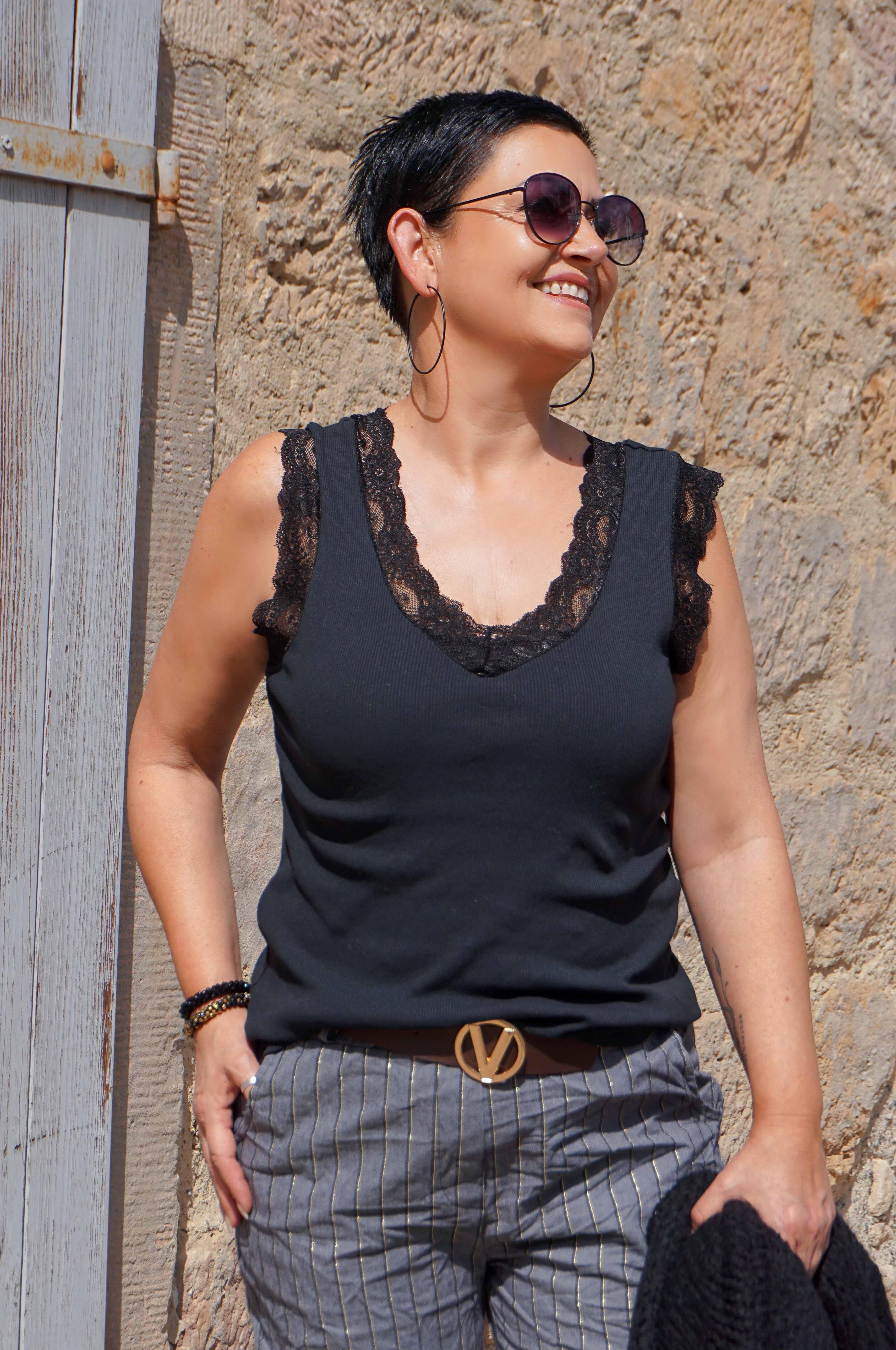 Top mit Spitze, schwarz