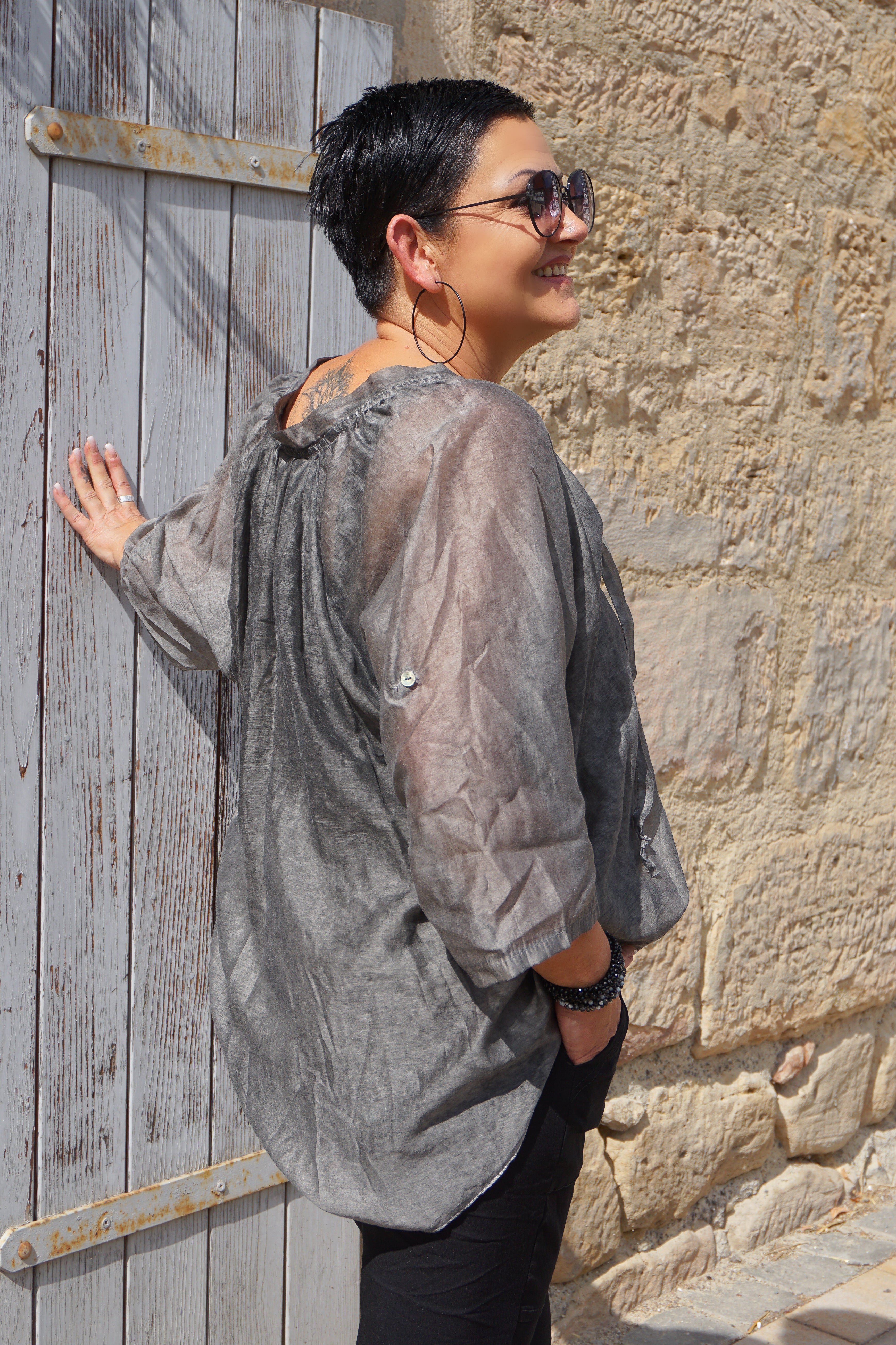 Bluse im Seiden Look, grau