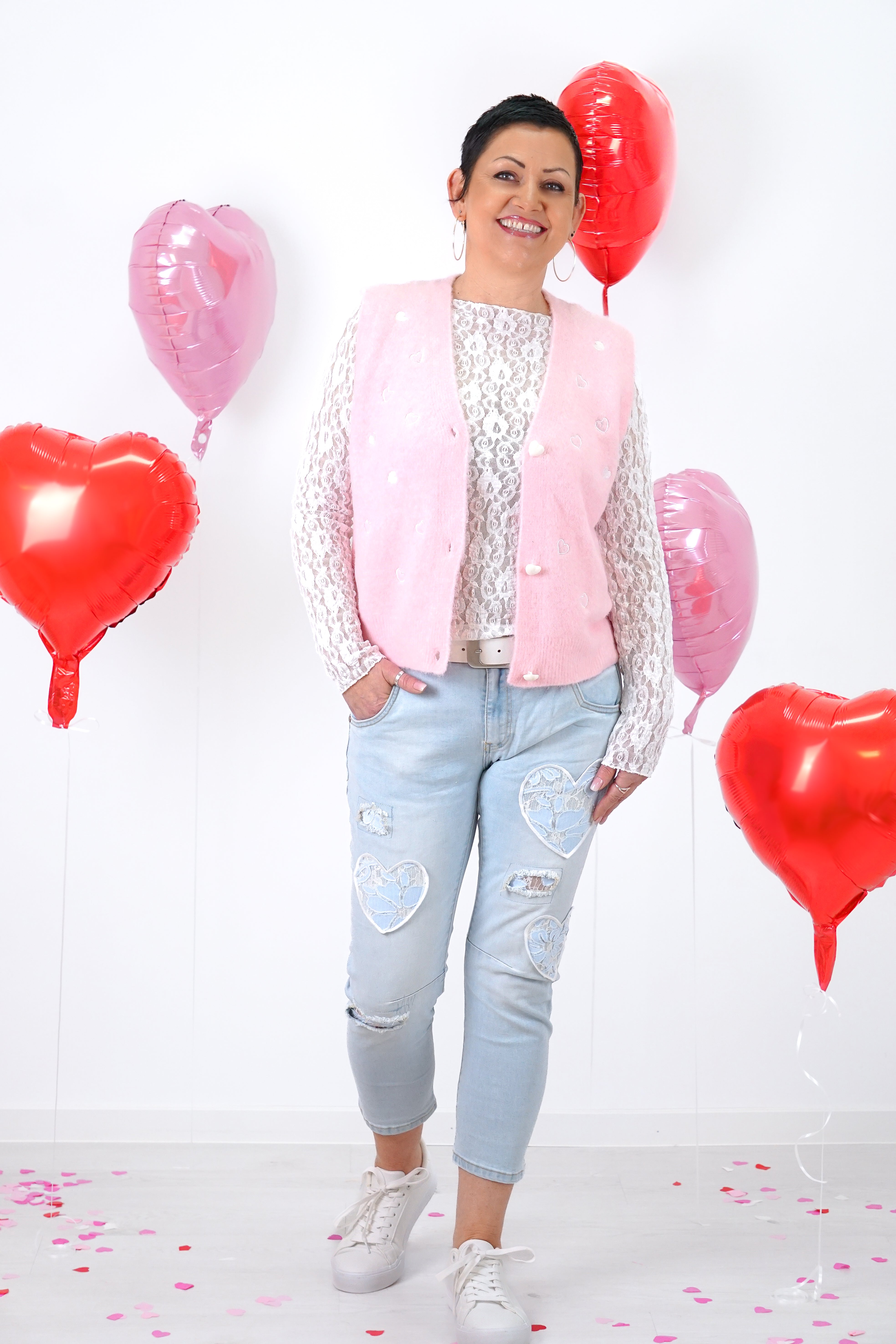 Strickweste „lovely“, rosa/offwhite