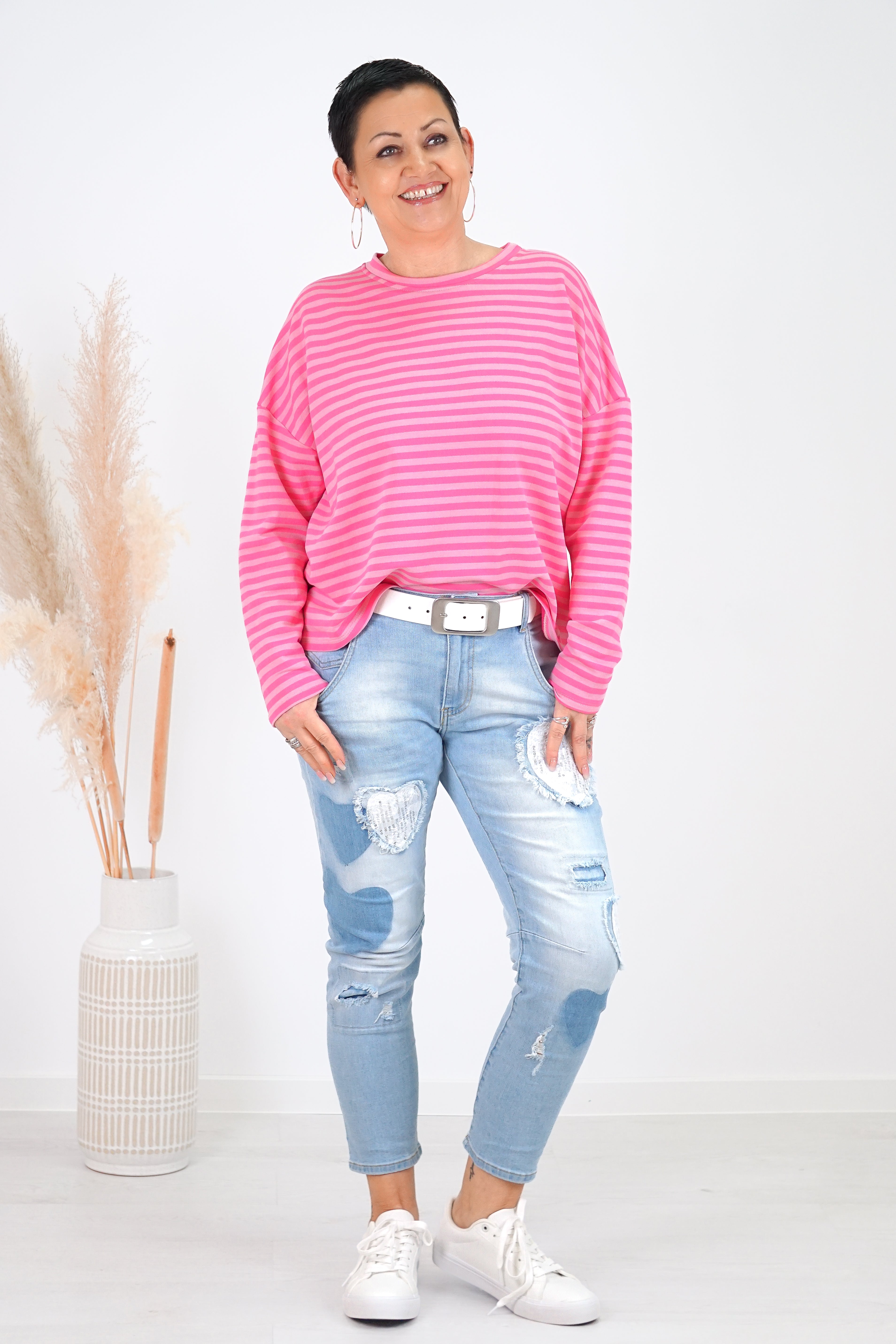 Gestreiftes Langarmshirt, rosa/pink